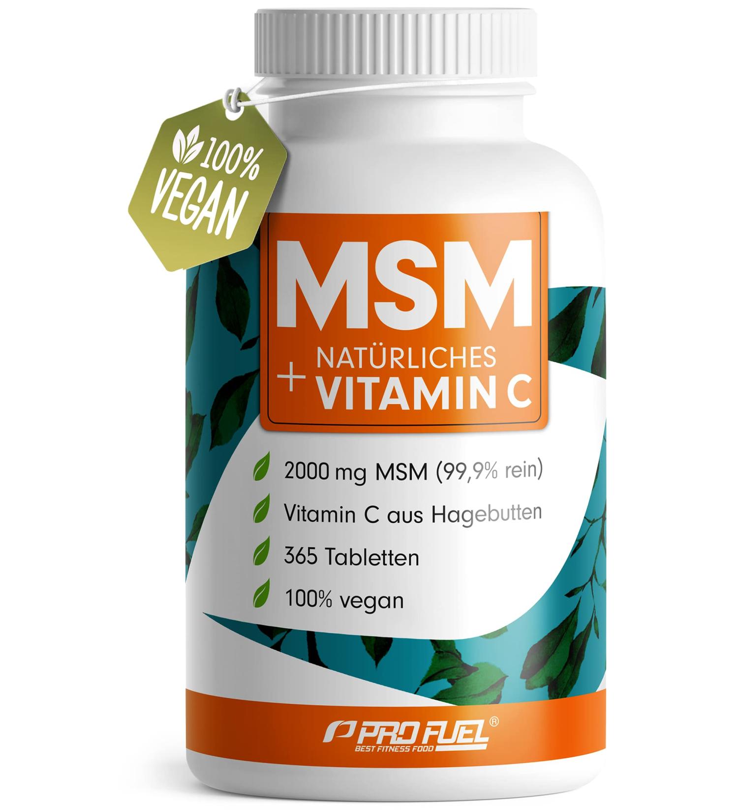 MSM 2000mg + Natural Vitamin C - 365 Vegan Tablets | High-Dose Methylsulfonylmethane Supplement No Additives - Buy Online on GoSupps.com