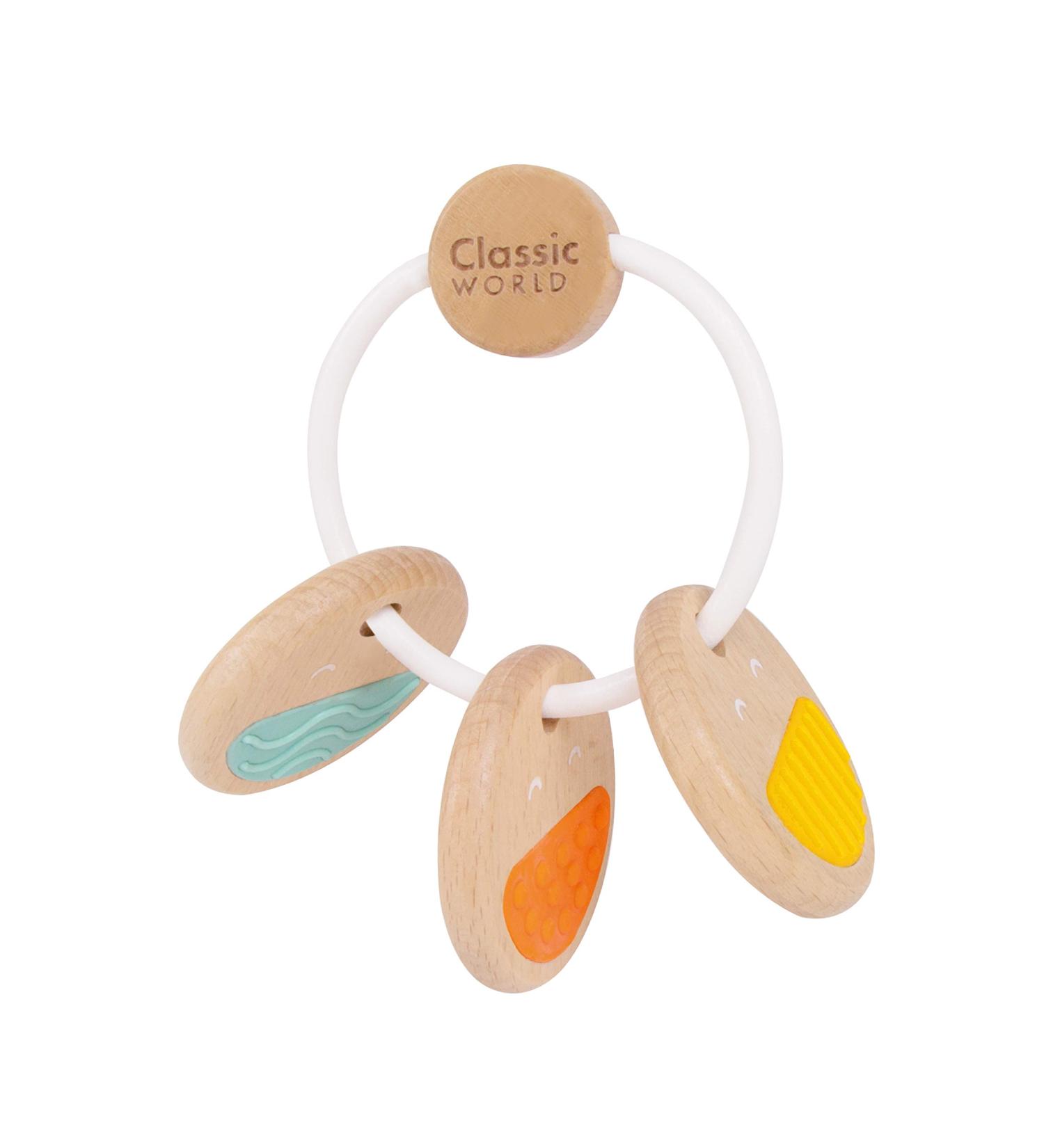 Classic World Wooden Rattle Teether - Natural Teething Toy with Silicone Key - Buy Online on GoSupps.com