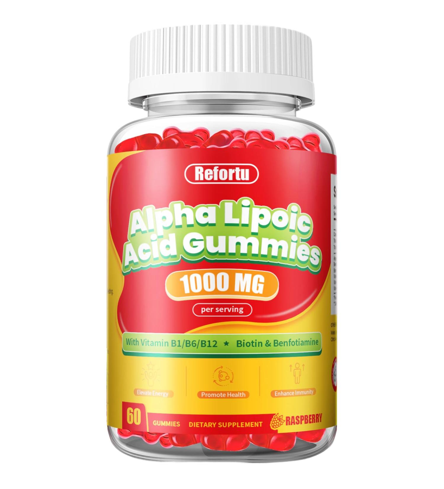 Refortu Alpha Lipoic Acid Gummies with ALA Vitamin B1 B6 B12 Benfotiamine and Biotin High Absorption ALA Supplement for Energy and Health Raspberry Flavor (60 Counts Pack of 1) - Buy Online on GoSupps.com