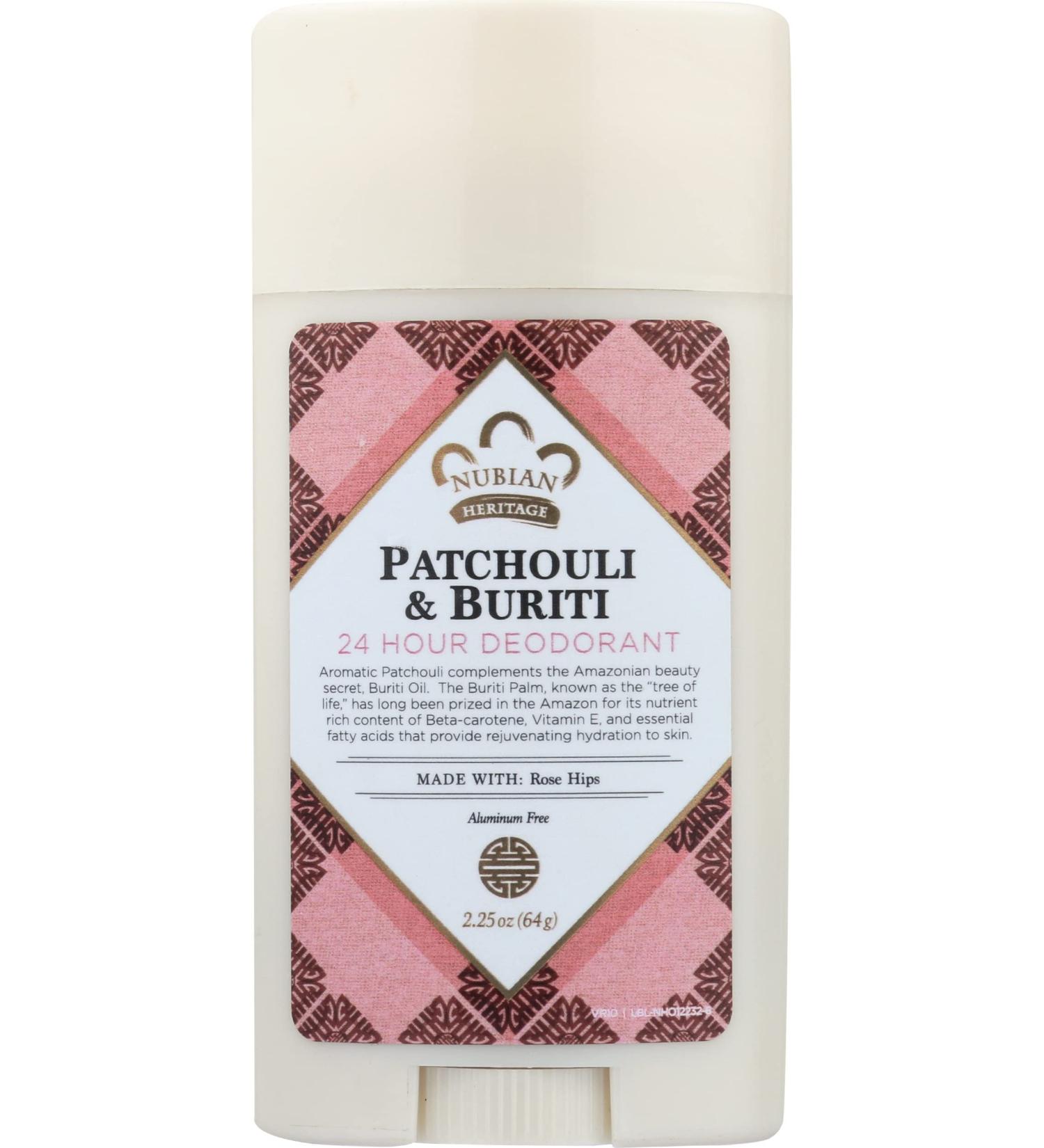 Nubian Heritage Patchouli & Buriti 24 Hour Deodorant 2.25 Oz (Pack of 3)