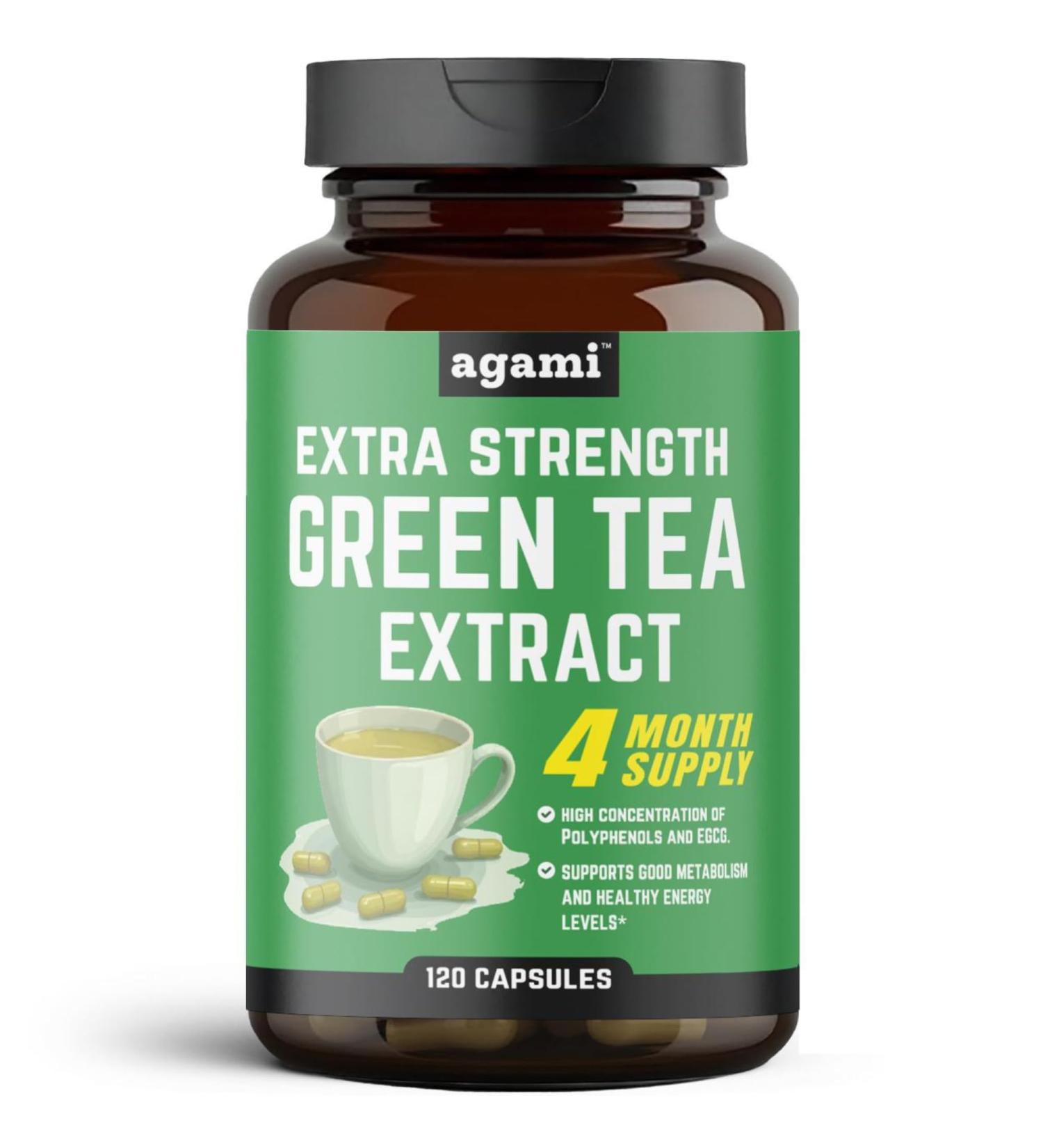 Agami Green Tea Capsules | 4 Month Supply | Energy & Metabolism Support | 7500mg Strength | 20:1 Extract - 120 Capsules - Buy Online on GoSupps.com