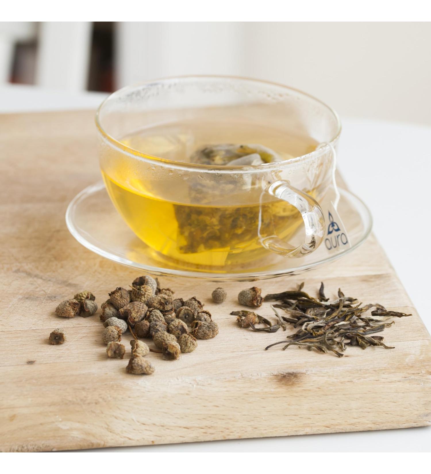  aura HappyT | Aura Herbal Tea | Revitalizes the heart and mind | Happy Tea: 20 tea bags | Functional herbal tea | 100% natural ingredients | Vegan and cruelty-free | Wellness tea - Buy Online on GoSupps.com