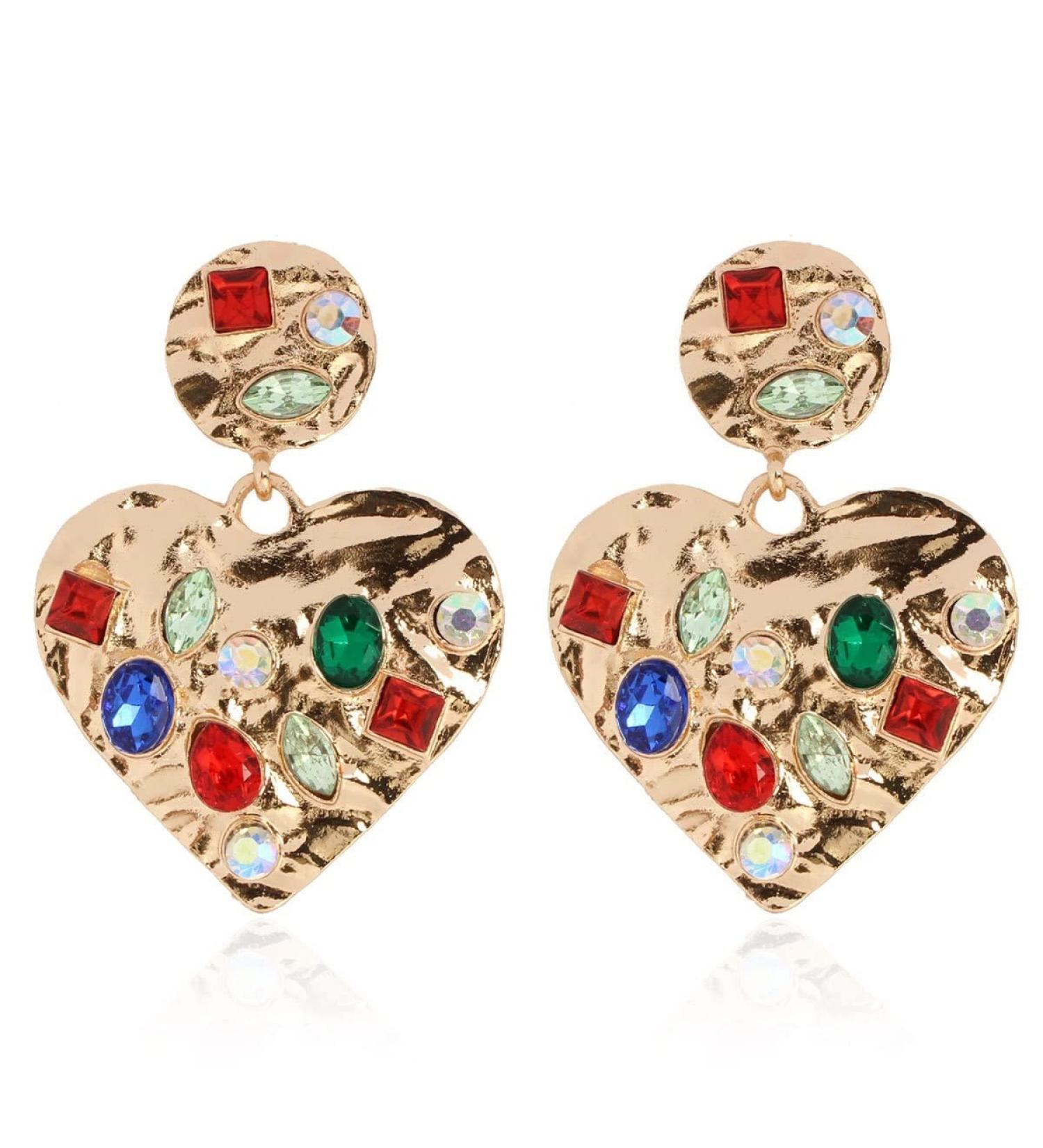 Drop Earrings for Girls Exaggerated Geometric Heart-shaped Alloy Diamond Fashion Statement Gifts Daily Gold - Buy Online on GoSupps.com