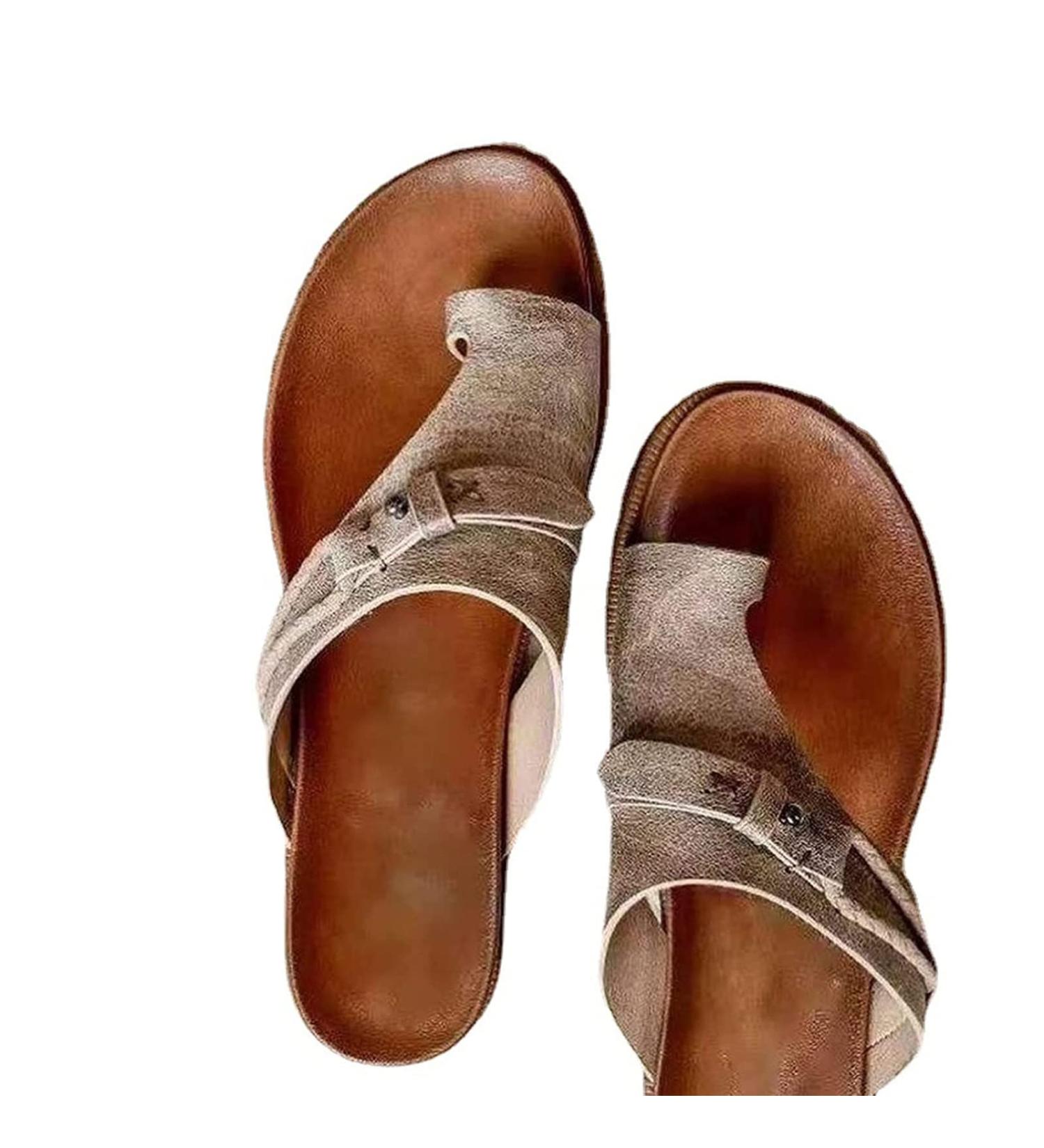 Buy Summer Orthopedic Sandals for Women - Leather Bunion Correction Flip Flops & Comfy Flat Ring Toe Shoes - Buy Online on GoSupps.com