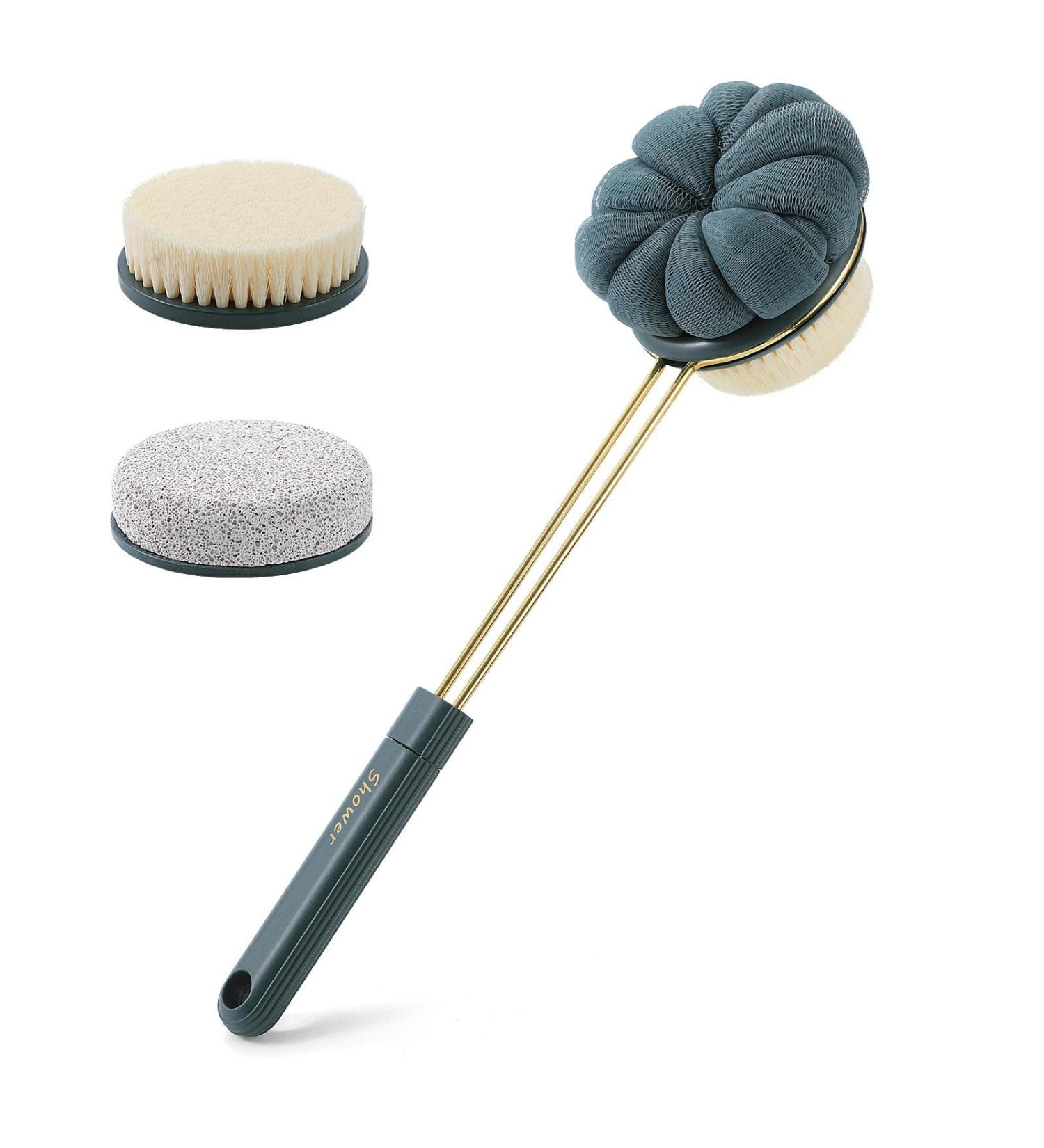 LFJ Double-Sided Body Bath Shower Brush with Bristles and Loofah - Blue | Skin Exfoliation Wet/Dry Brushing for Men and Women - Buy Online on GoSupps.com