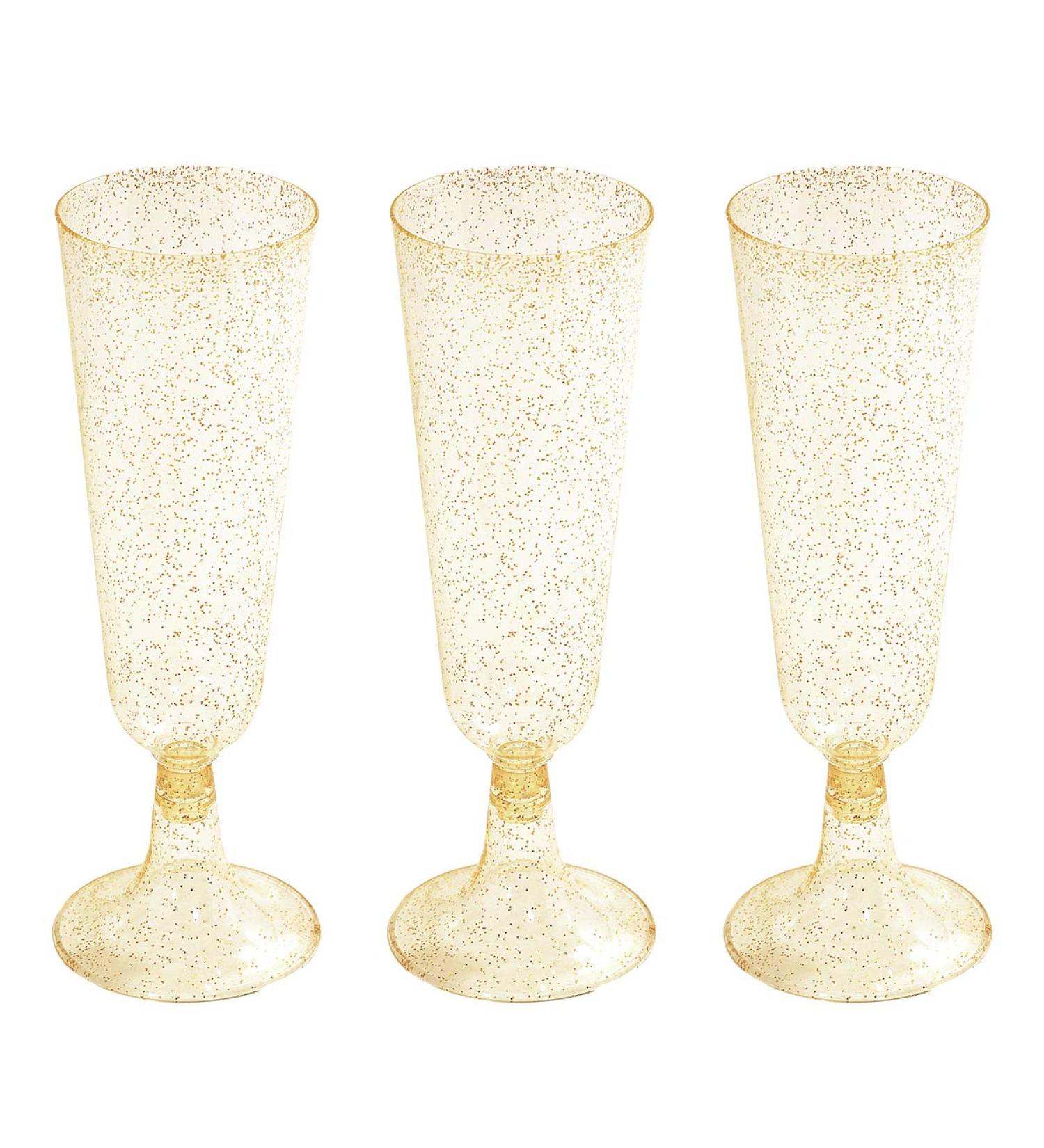 50 Pack Gold Glitter Plastic Champagne Flutes | 5.5 OZ | Disposable Glasses for Wedding & Party | Premium Toasting Flutes - Buy Online on GoSupps.com