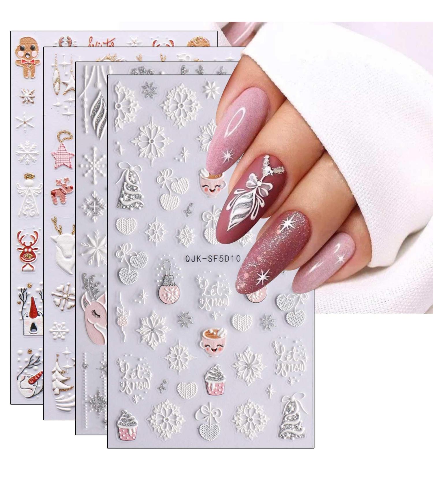 3D Christmas Nail Stickers 4 Sheets 5D Self-Adhesive Embossed Nail Decal Snowflake Elk Nail Art Decoration Design Supplies - Buy Online on GoSupps.com