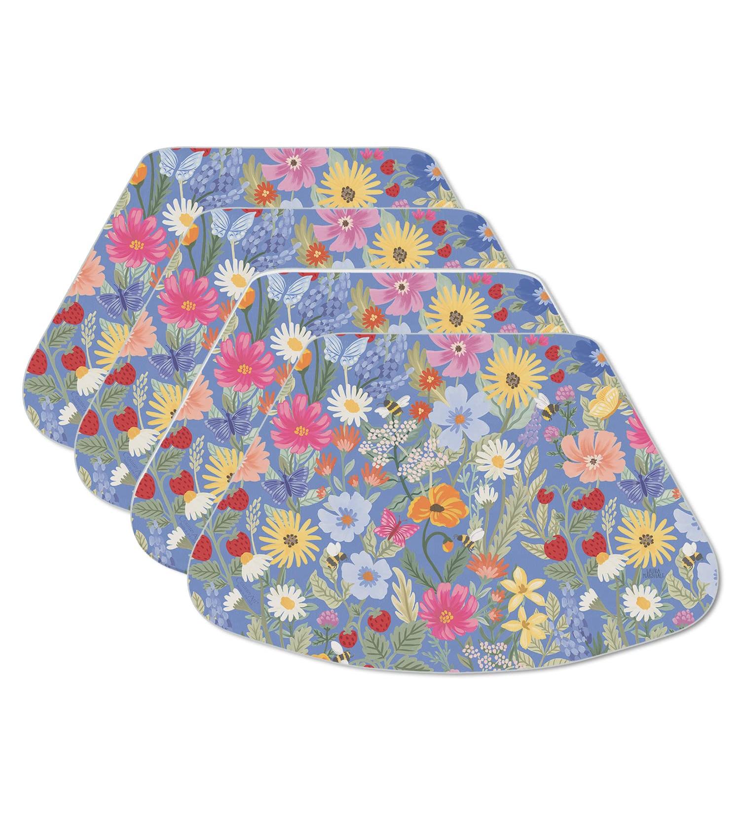 CounterArt Meadow Floral Wedge Shaped Reversible Placemat 4 Pack - Made in USA - Easy Care - 17.75 x 11.25 - Colorful & Flexible - Wipes Clean Easily - Buy Online on GoSupps.com