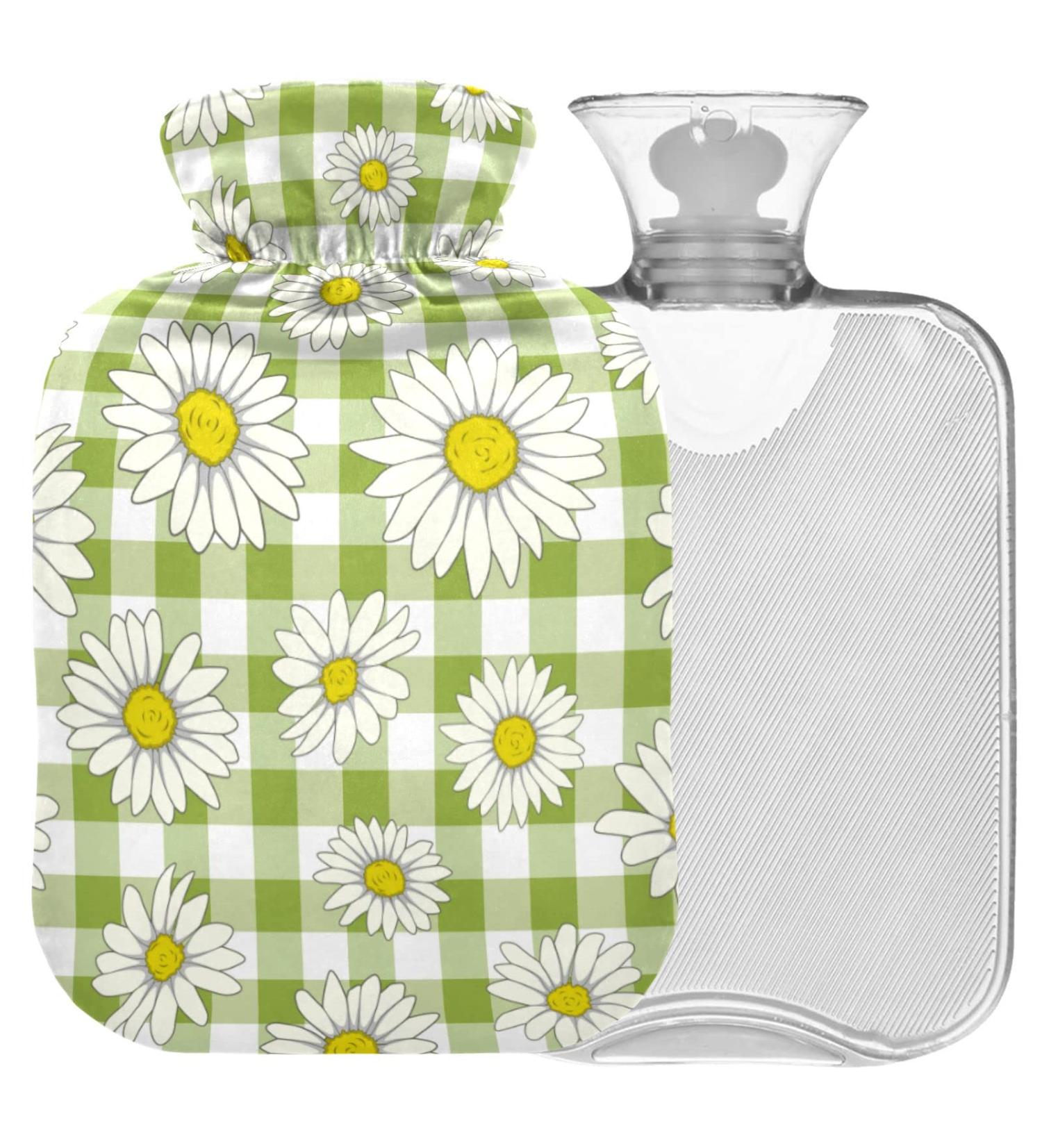 Naanle Hot Water Bottle with Cover - 1L Plaid Daisy for Menstrual Cramps Relief & Cold Therapy | International Shipping Available - Buy Online on GoSupps.com