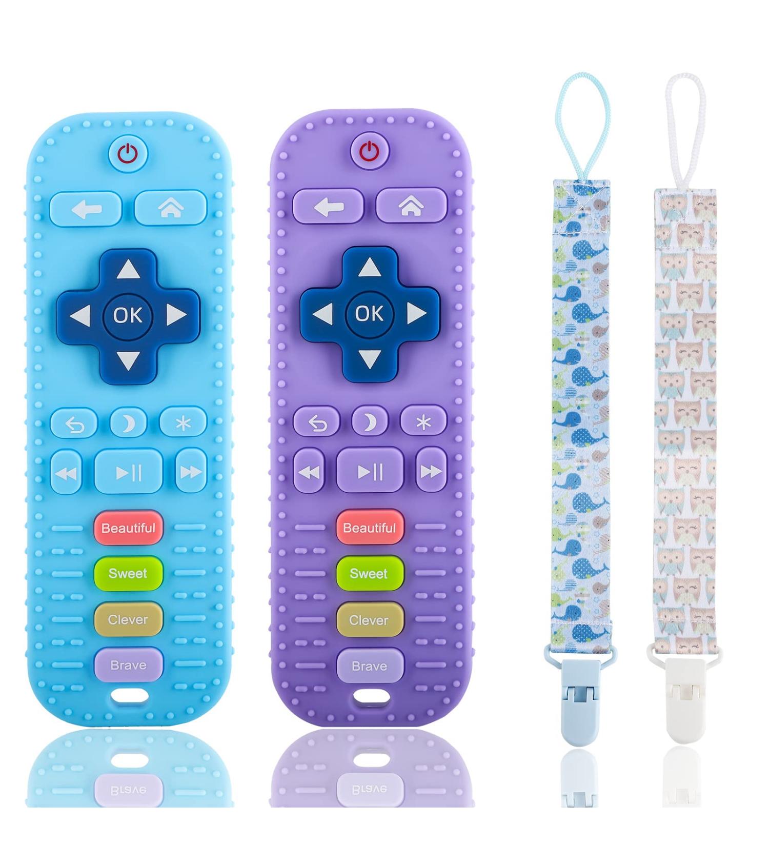 COSTOYFUN Remote Control Shape Silicone Teething Toys for Babies 0-18 Months - Baby Teether Toy Set (2 Pack) in Blue and Purple - Buy Online on GoSupps.com