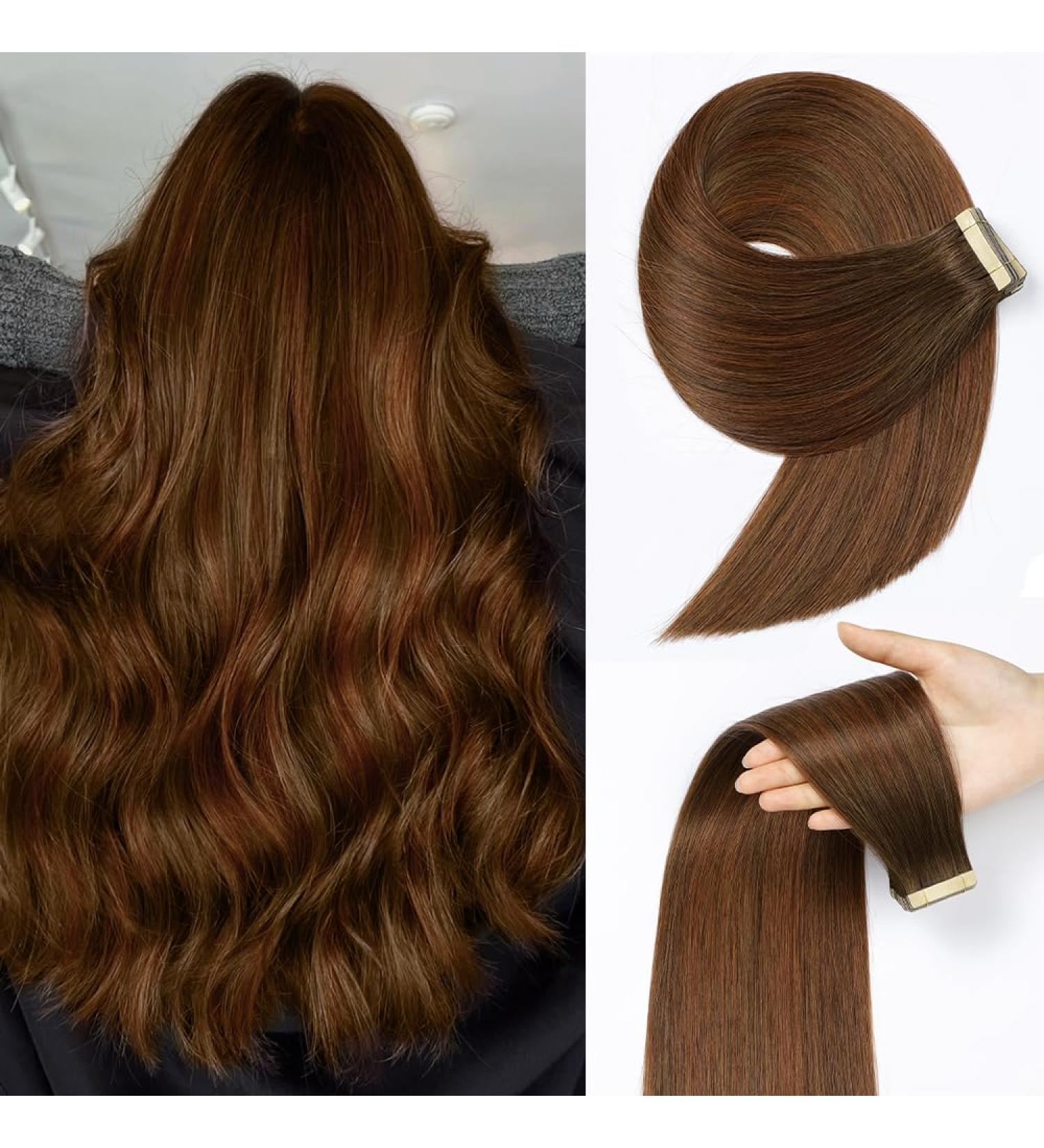 YDDM Tape in Extensions - Real Hair 20Pcs 45cm 40g Chocolate Brown & Dark Red Brown | Invisible Tape Hair Extensions 18inch (4/4/33#) - Buy Online on GoSupps.com