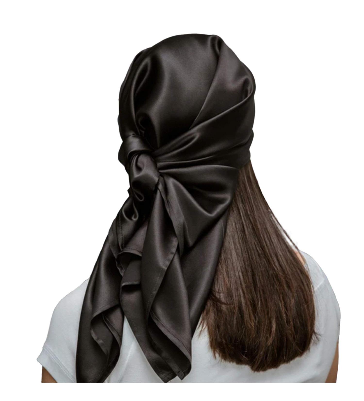 Mulberry Park Pure 19 Momme Silk Head Scarf Bandana - Prevent Frizz, Maintain Hairstyle, and Support Hair Regrowth - 36 Inch Square Black - Buy Online on GoSupps.com