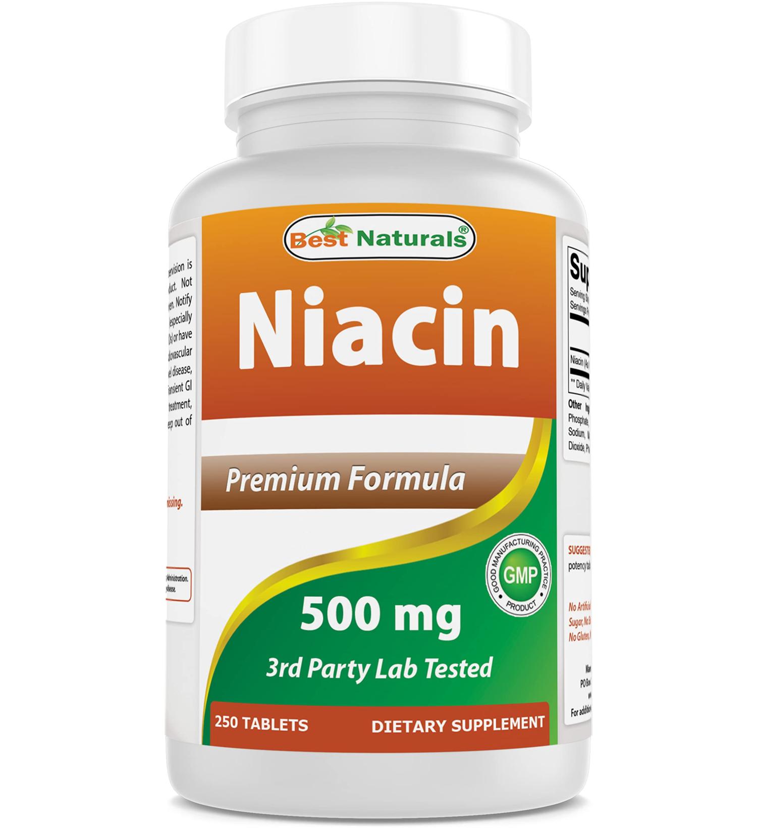 Best Naturals Niacin 500mg 250 Tablets - Vitamin B3 Supplement with Flushing - Buy Online on GoSupps.com