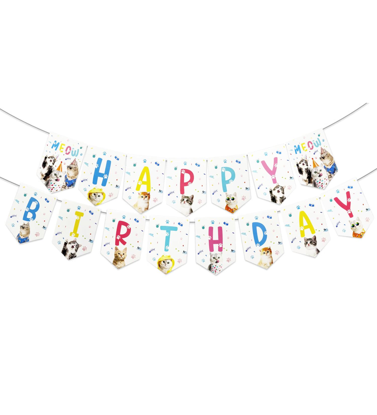TSJ Cat Birthday Party Banner Cat Garland Kitten Bunting for Cat Theme Party Favors White Meow - Buy Online on GoSupps.com