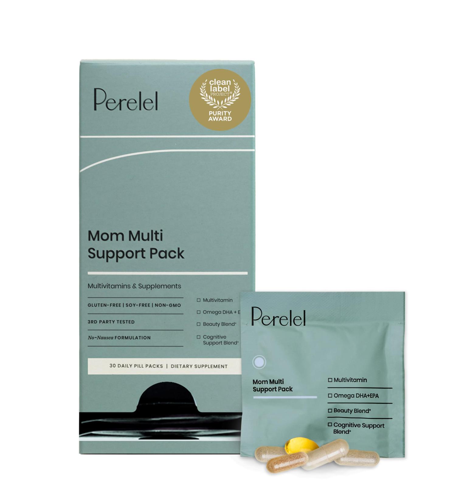 Perelel Mom Multi Support Pack Postnatal Vitamins for Women with Omega 3 Dha Iron Collagen & Vitamin B12 to Support Postpartum Health Soy & Gluten Free Non GMO 30 Daily Pill Packs - Buy Online on GoSupps.com