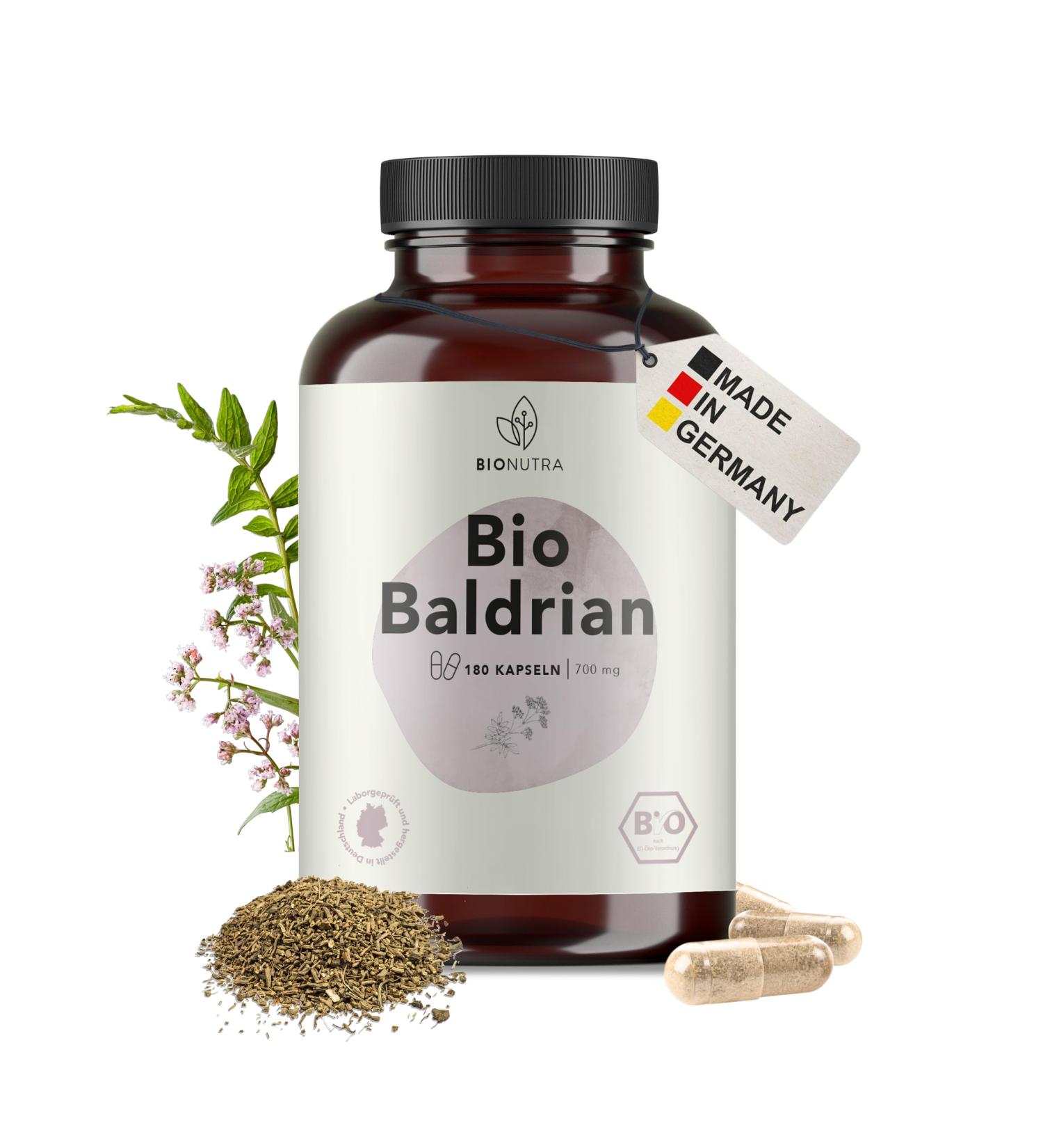 BIONUTRA Valerian Organic | 180 capsules of 750 mg | 4 months of consumption | Organic farming | Vegan | No additives | Sleep and calm indoors | Made in Germany - Buy Online on GoSupps.com