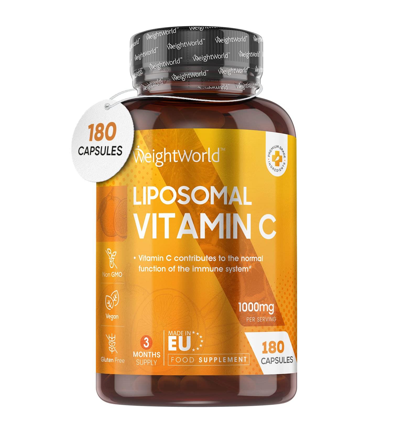 Liposomal Vitamin C Capsules 1000mg - High Strength Ascorbic Acid with Rosehip Extract - 180 Vegan Capsules - Antioxidant Supplement - Non-GMO - Buy Online on GoSupps.com