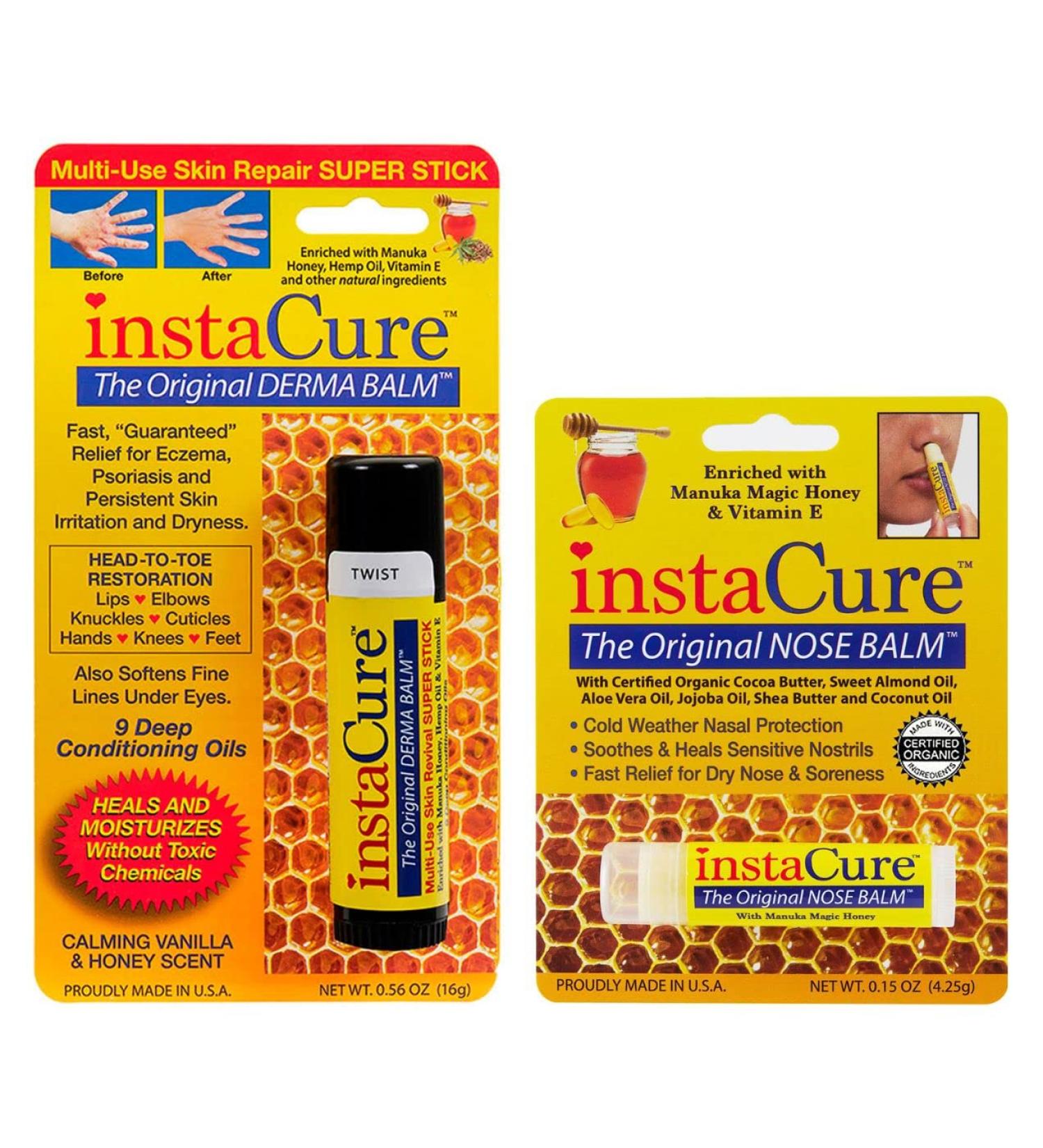 InstaCure Original Nose Balm with Manuka Honey | Fast Relief for Cracked & Dry Noses | Jumbo Skin Revival Balm - Heal & Sooth 1 Ounce - Buy Online on GoSupps.com