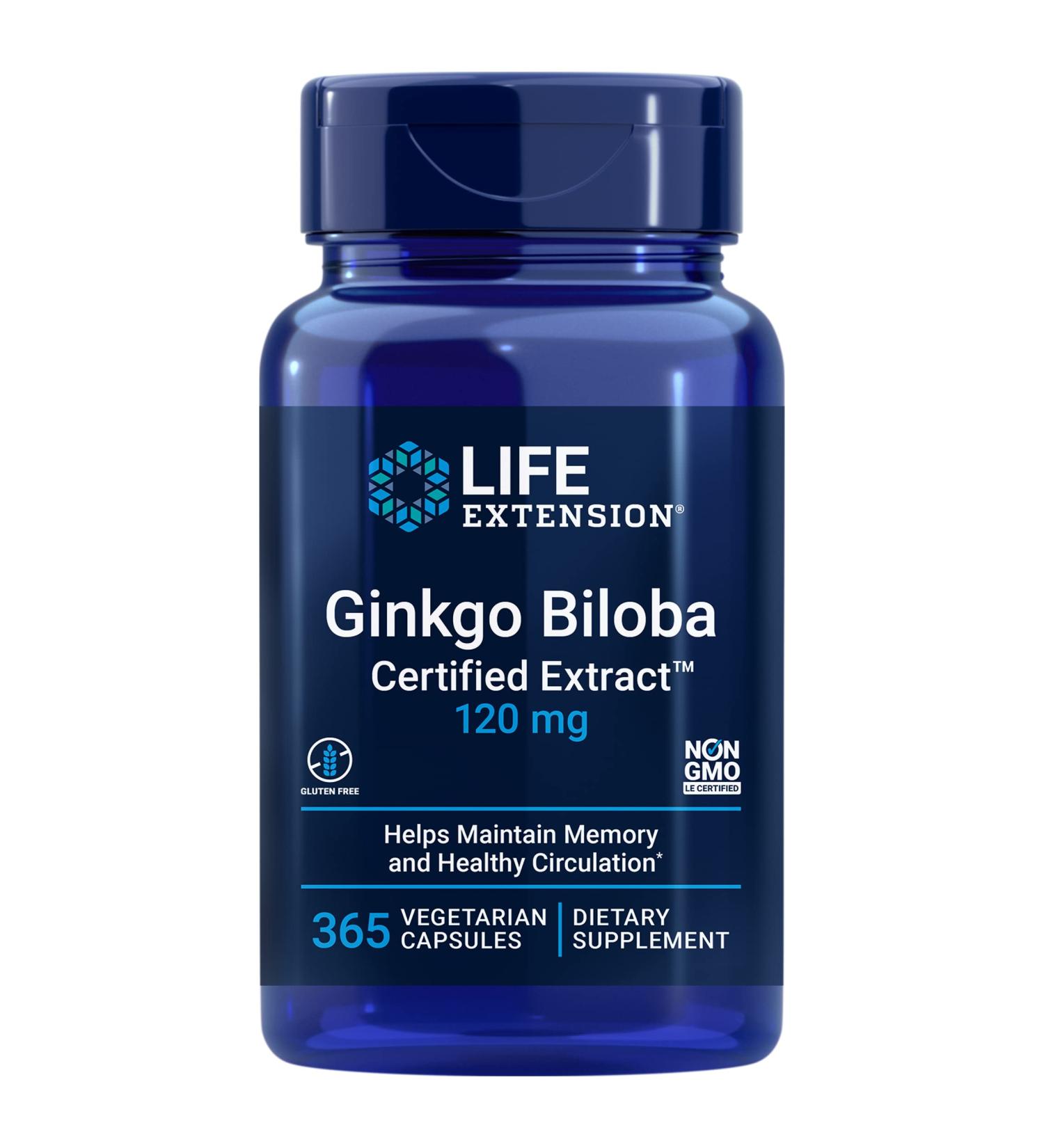 Life Extension Ginkgo Biloba Extract 120mg - 365 Vegetarian Capsules for Mental Clarity - Buy Online on GoSupps.com