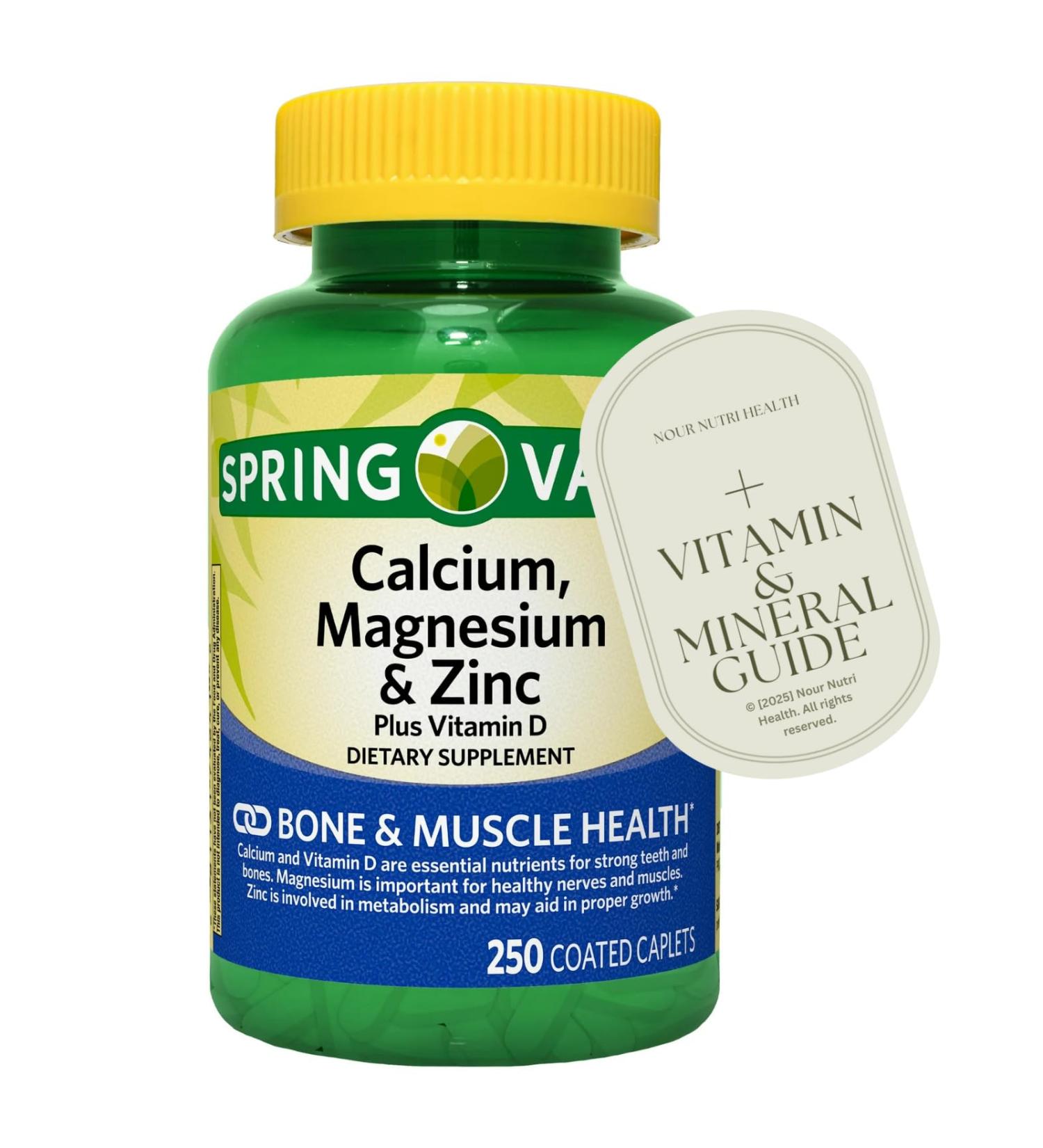 250 Count of Calcium Magnesium Zinc + Vitamin D3 Supplement Bone & Muscle Support 250 Caplets Gluten Free nnh with Exclusive Vitamin & Mineral Guide - Buy Online on GoSupps.com