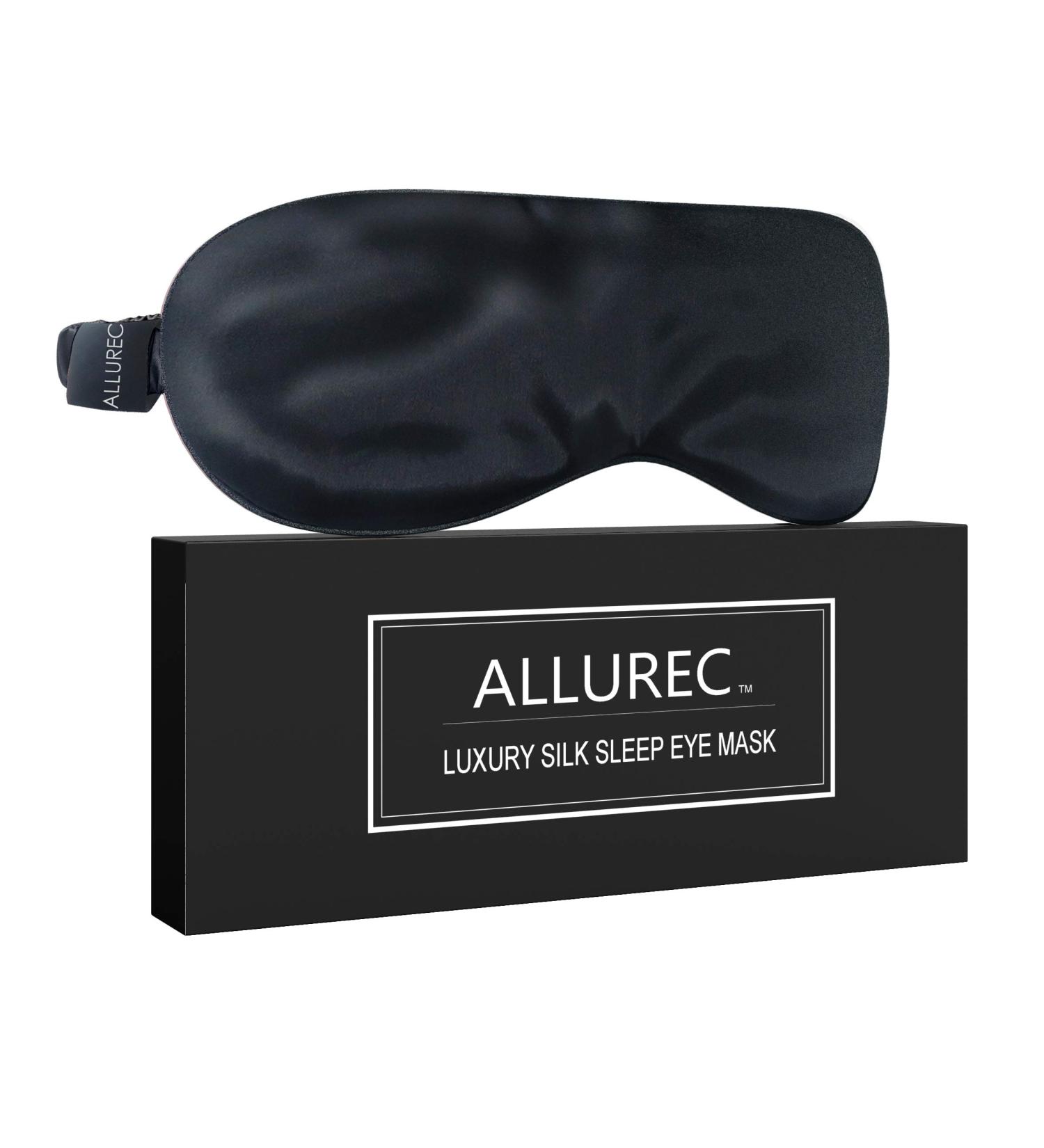 ALLUREC  Luxury 100% Pure Mulberry Silk Sleep Eye Mask. Top Grade 6A 22 Momme Long Silk. Soft Comfortable Hypoallergenic Anti-Aging Anti-Wrinkles for Beauty Sleep. (Black)