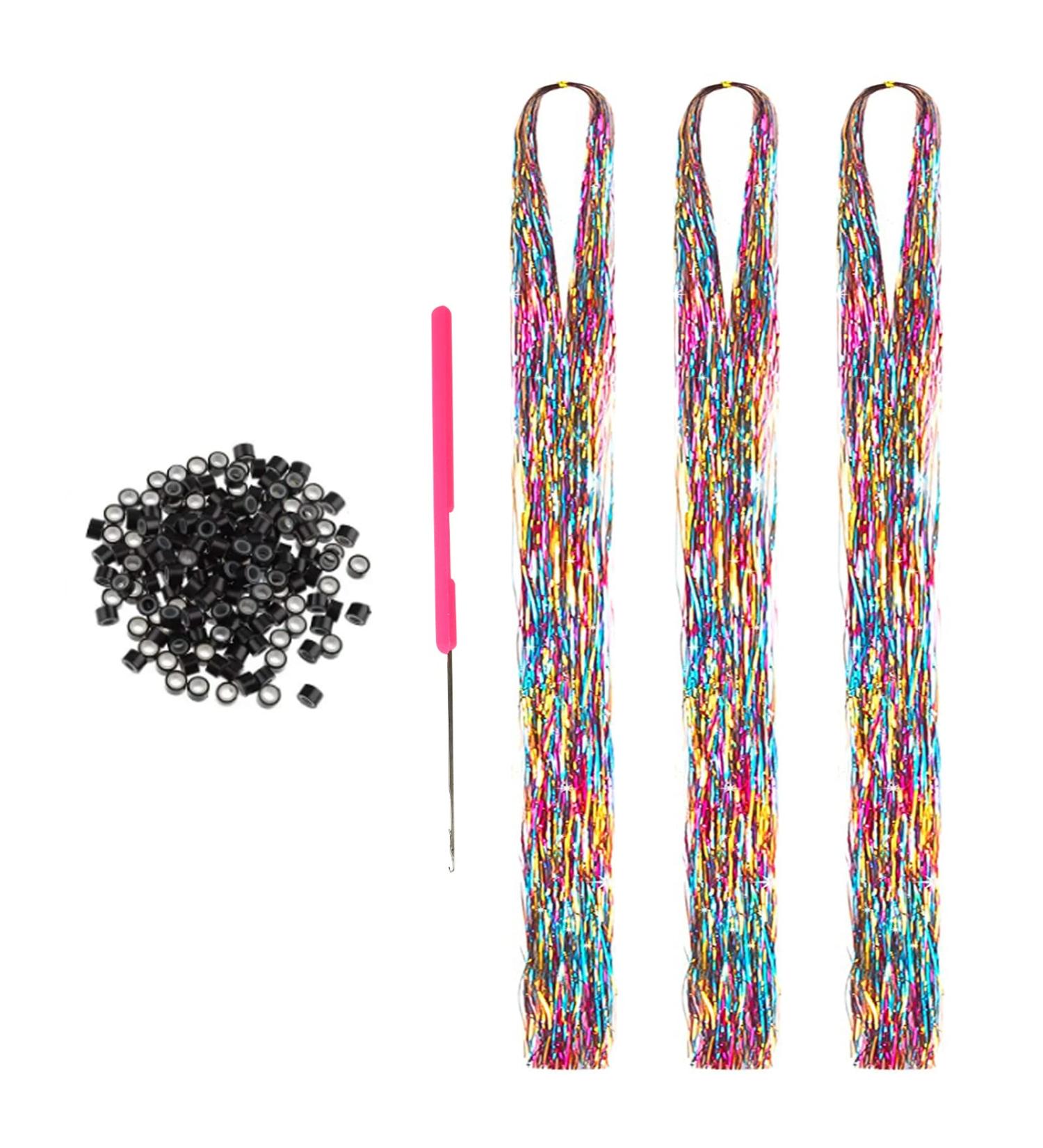 Sparkling Hair Tinsel Extensions Kit - 600 Strands, Heat Resistant - 48 Inch Glitter Tinsel for Women & Girls - Buy Online on GoSupps.com