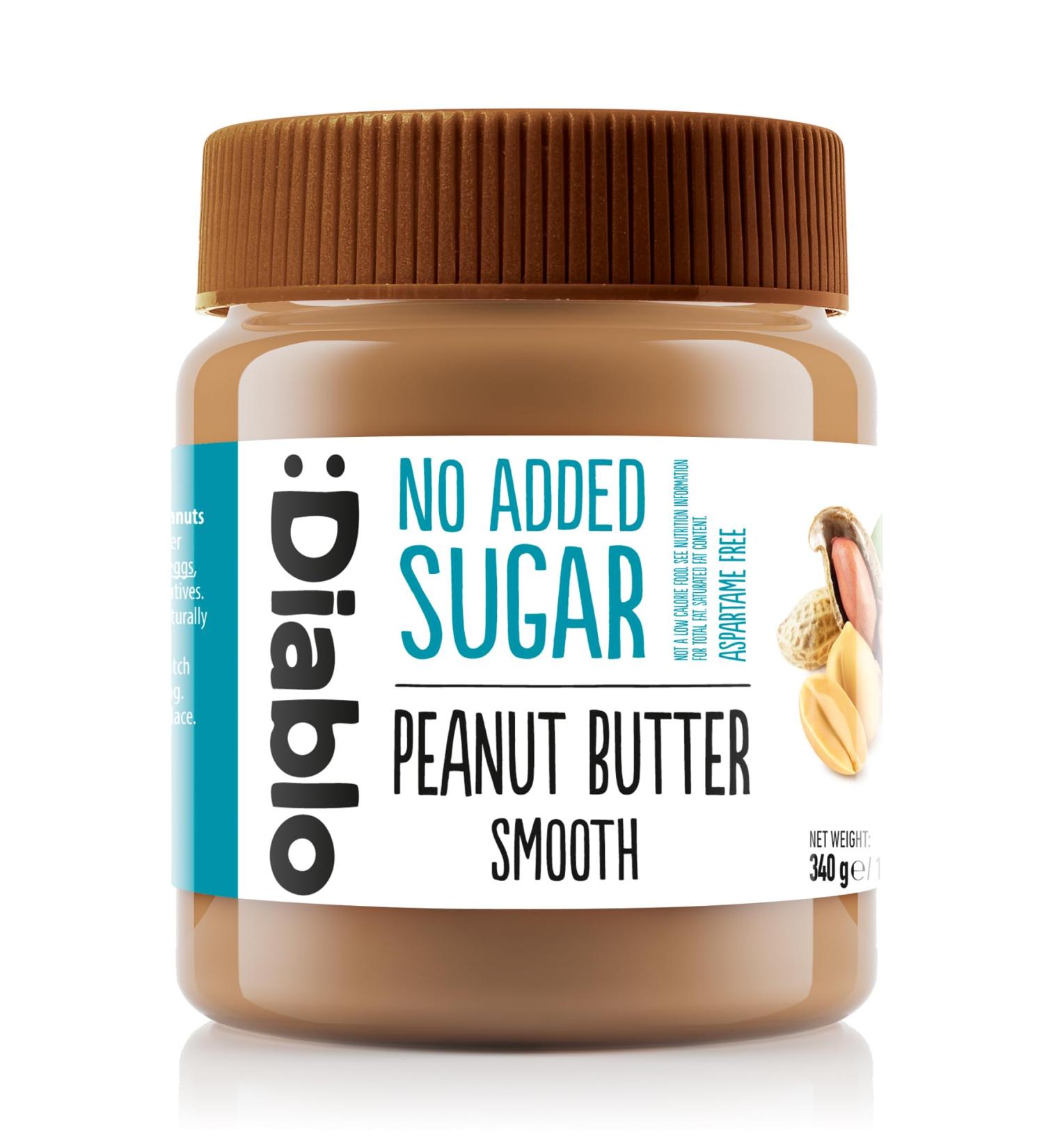 Diablo Peanut Butter Smooth | No Added Sugar Gluten Free| Sweetened with Maltitol | Hamper Basket Available - Perfect for Gifting | 340g - Buy Online on GoSupps.com