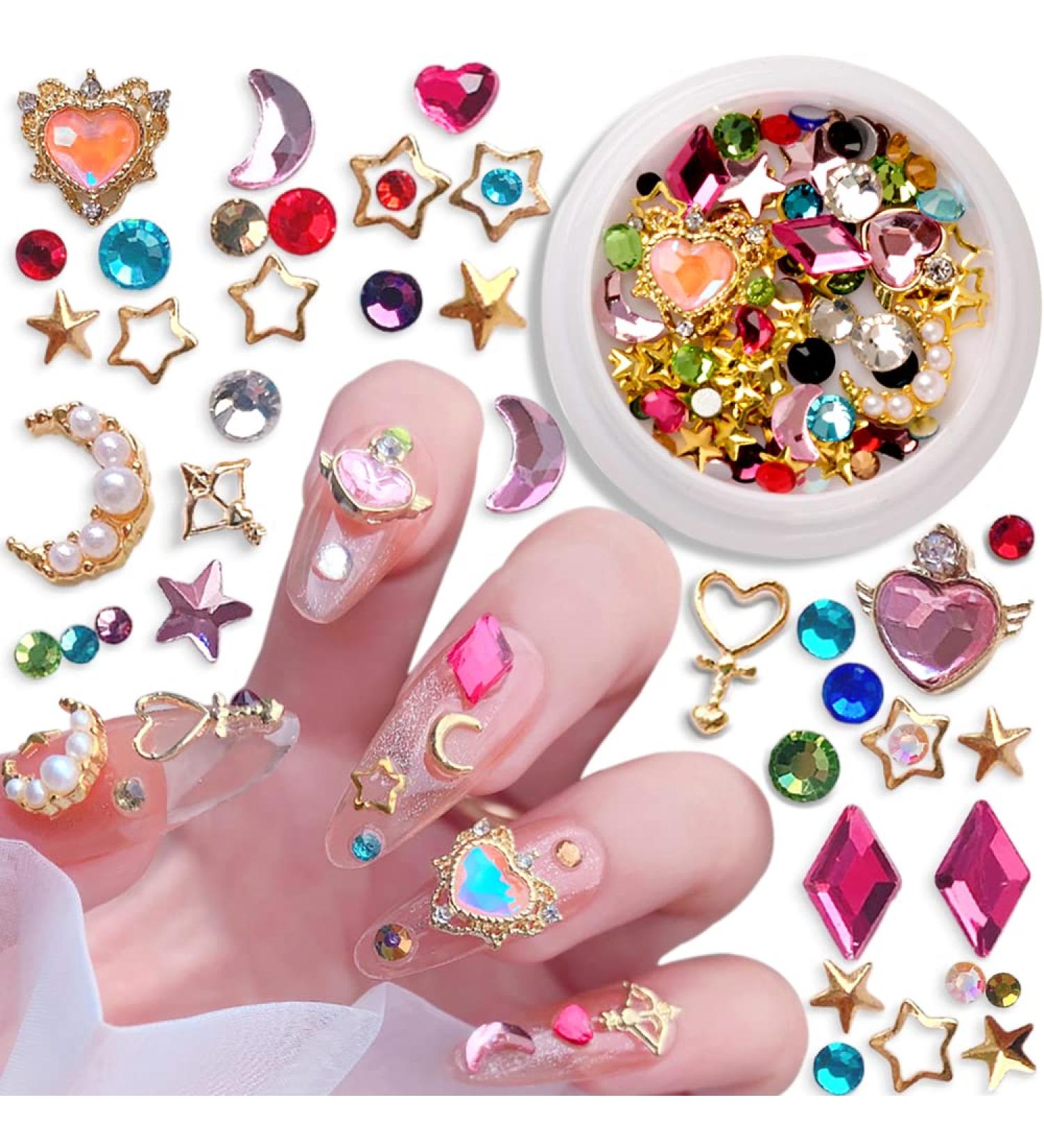 Dornail 3D Star Moon Nail Charms | Colorful Heart Rhinestones | Nail Gems for Nail Art | Geometry Rhinestone Decorations | Nail Kit 1 Box - Buy Online on GoSupps.com