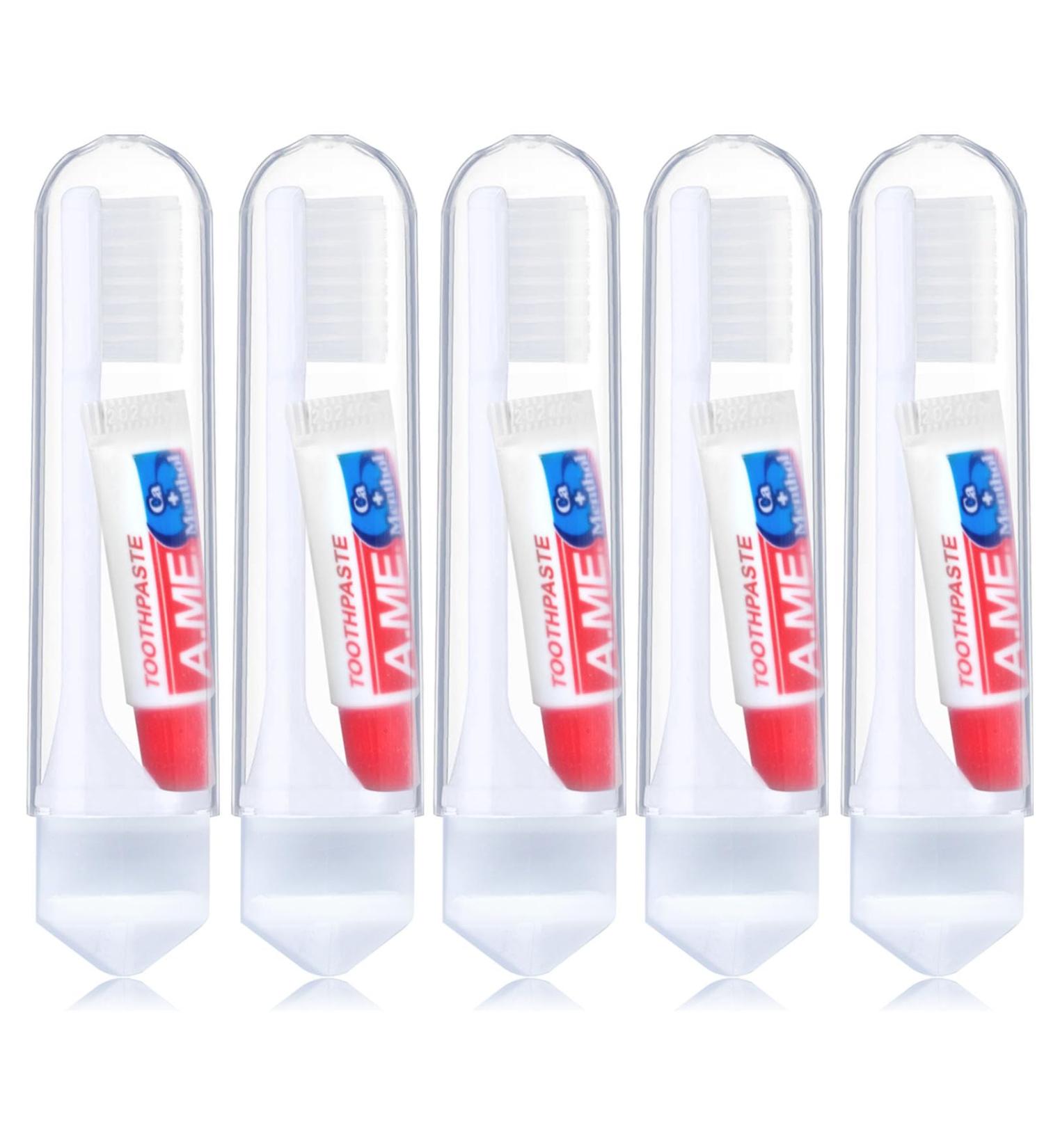 GWAWG Travel Toothbrush Set - 5 Foldable Toothbrushes & Toothpaste for Camping Kids & Adults | Perfect for Travel - Buy Online on GoSupps.com