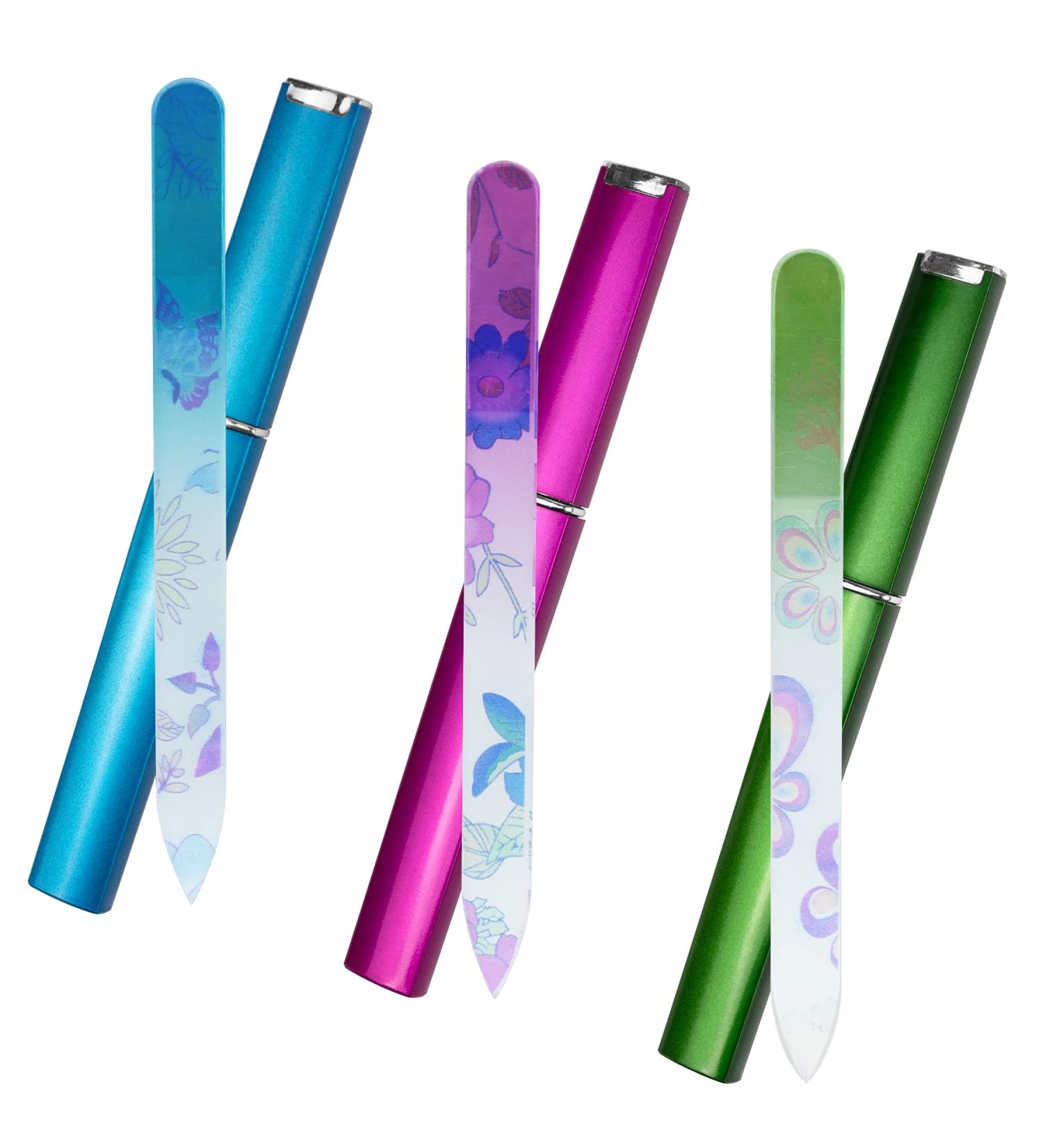 3 Pack Glass Nail File Set with Case | Gradient Color Crystal Nail Files for Professional Manicure | Two Sided Etched Filing Surface | Czech Glass File by EAONE - Buy Online on GoSupps.com