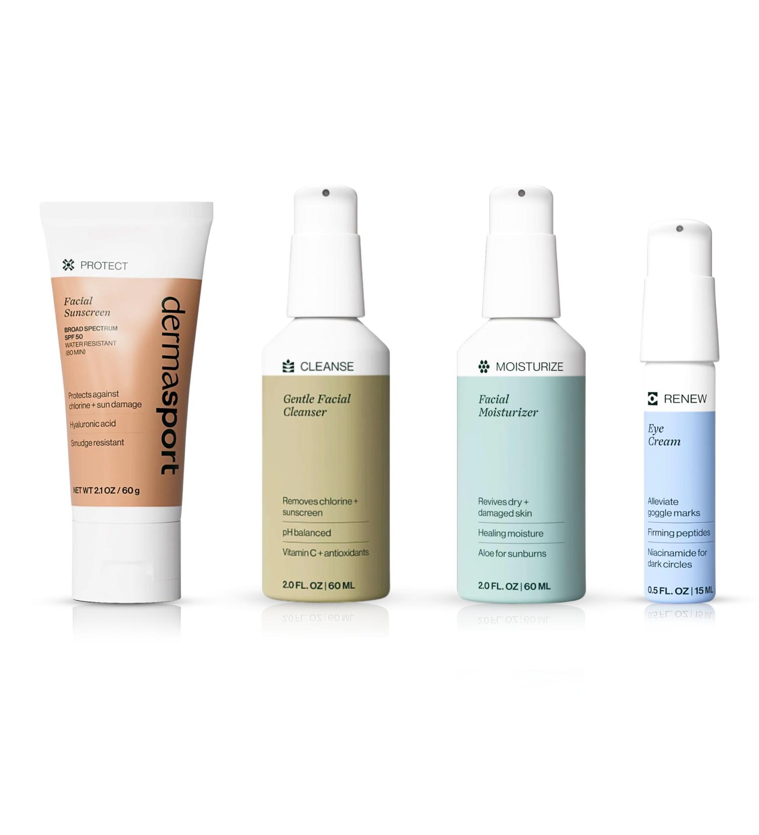 Dermasport Complete Skin Care Set for Swimmers - SPF 50 Sunscreen Facial Moisturizer Eye Cream Cleanser | All-in-One Natural Care for Healthy Skin - Buy Online on GoSupps.com