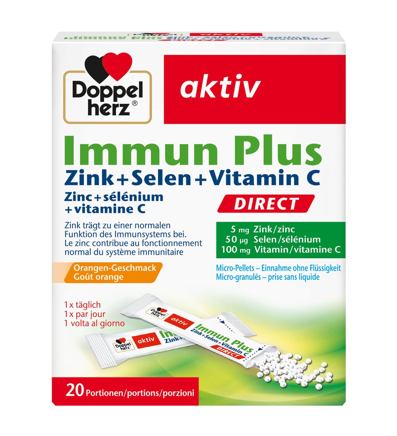 Doppelherz Immun Plus Direct - Zinc Selenium and Vitamin C Contribute to Normal Immune System Function - 20 Bags - Buy Online on GoSupps.com