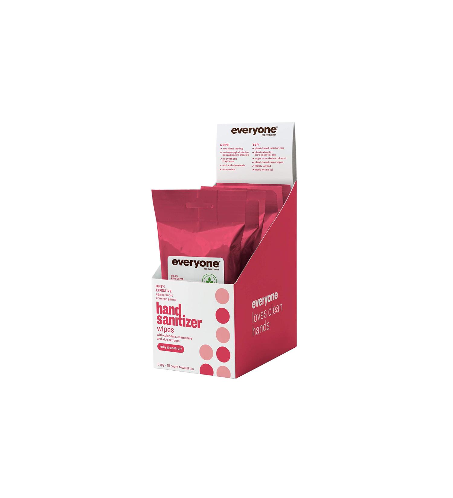 Everyone Hand Sanitizer Wipes 15 Wipes (Pack of 6) - Ruby Grapefruit & Plant-Derived Alcohol - Buy Online on GoSupps.com