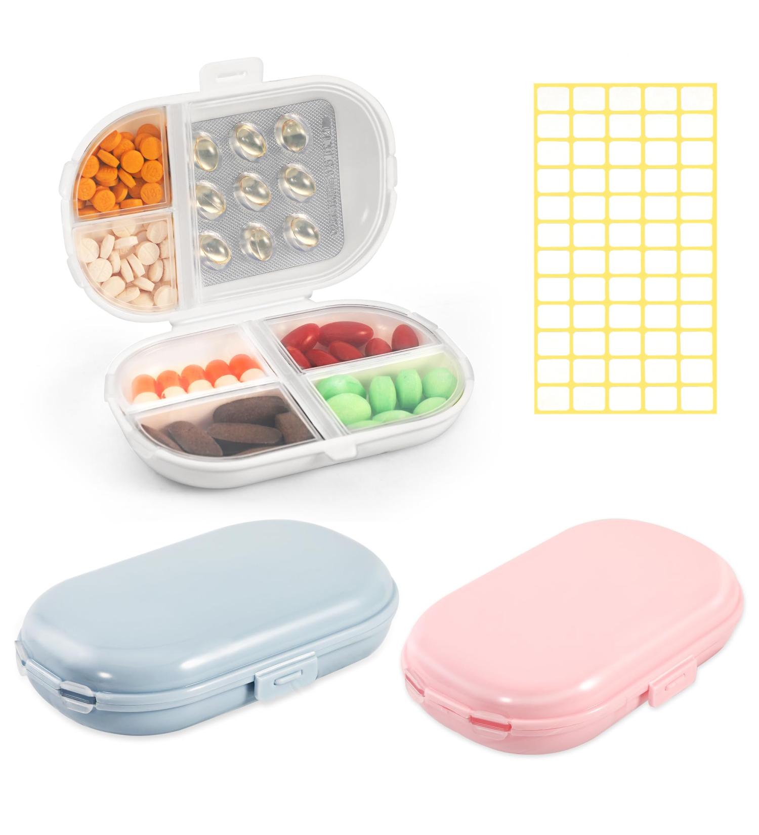 Dynippy 3 Pack Daily Pill Organizer - 7 Compartments Portable Pill Case with Labels for Travel - No Nail Damage Vitamin Holder - Blue Pink White - Buy Online on GoSupps.com