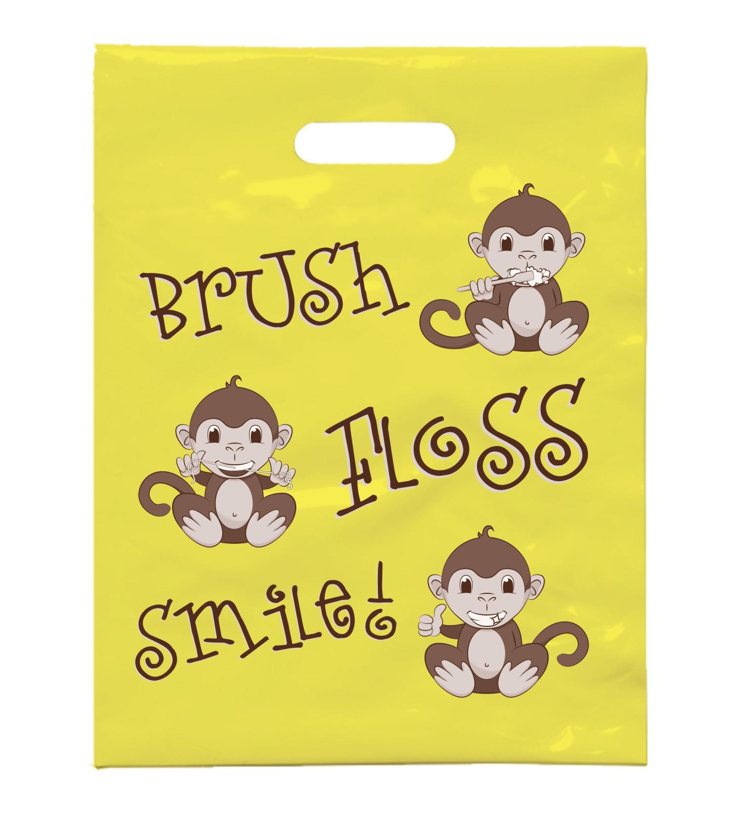 Practicon 1109658 Brush Floss Smile Monkey Bag 7 3/4" x 9" Pack of 100