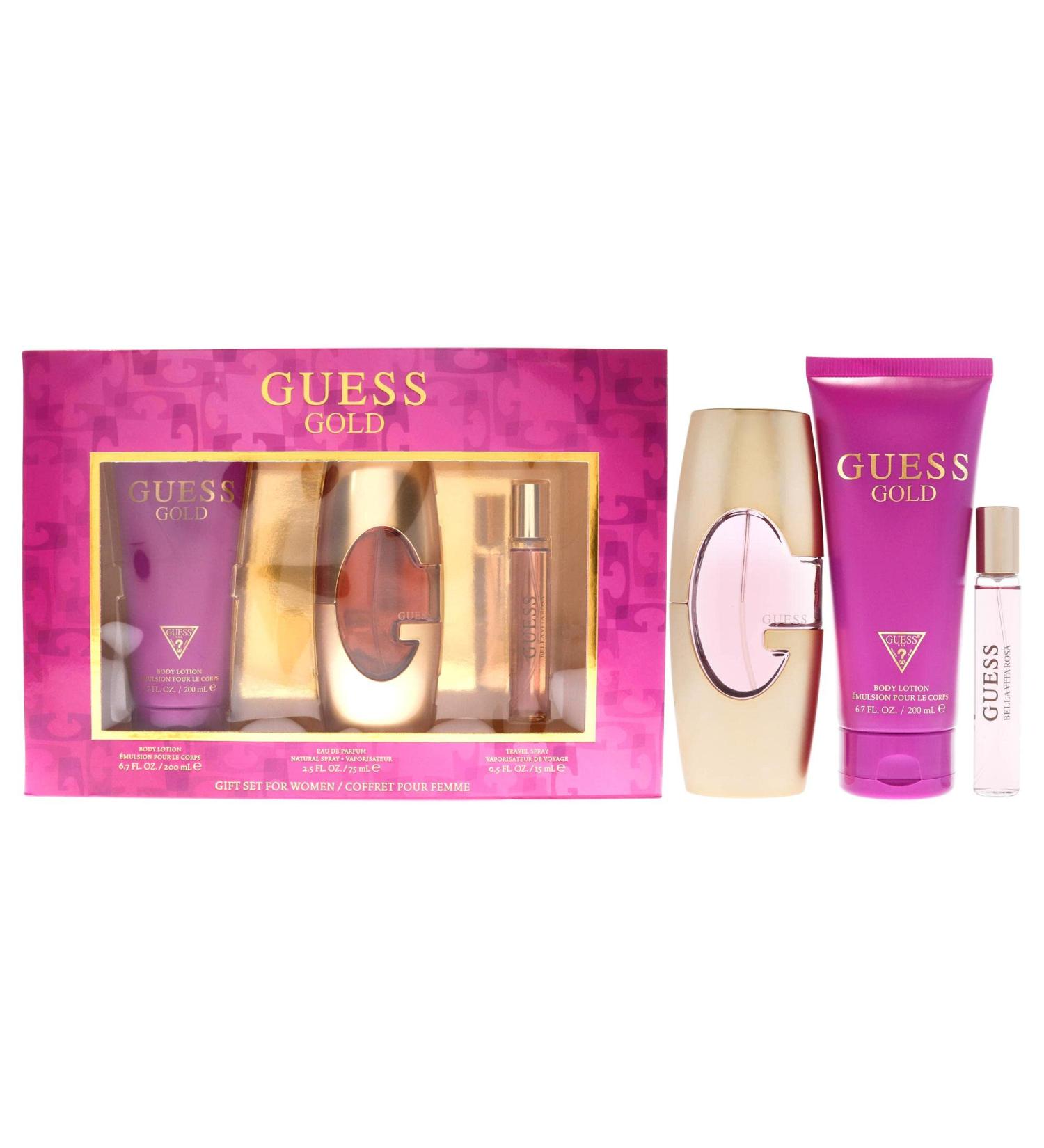 Guess Guess Gold Women 3 Pc Gift Set 2.5oz EDP Spray 0.5oz Travel Spray 6.7oz Body Lotion 1 Count (Pack of 1) - Buy Online on GoSupps.com