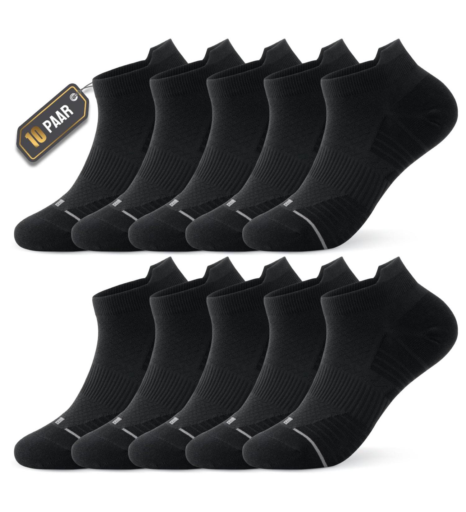 Ruixue 10 Pairs Breathable Cotton Sneakers Socks for Men & Women - Short Sports Running Tennis Hiking - Size 43-46 Black - Buy Online on GoSupps.com
