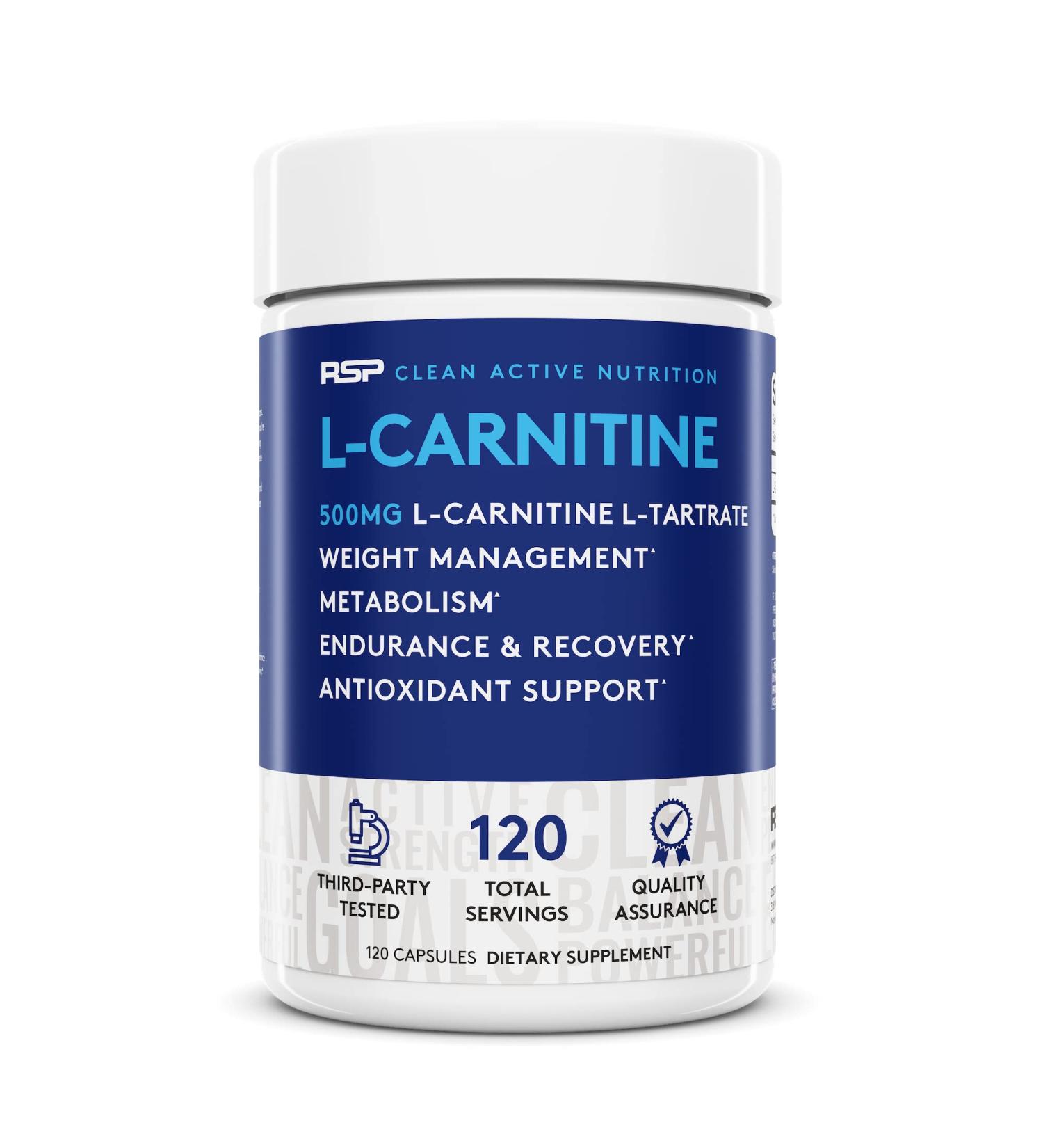 RSP L-Carnitine 500mg Weight Loss Supplement - Non-Stimulant Metabolism Booster for Men and Women - Amino Acid Workout Diet Pills - 120 Capsules - Buy Online on GoSupps.com