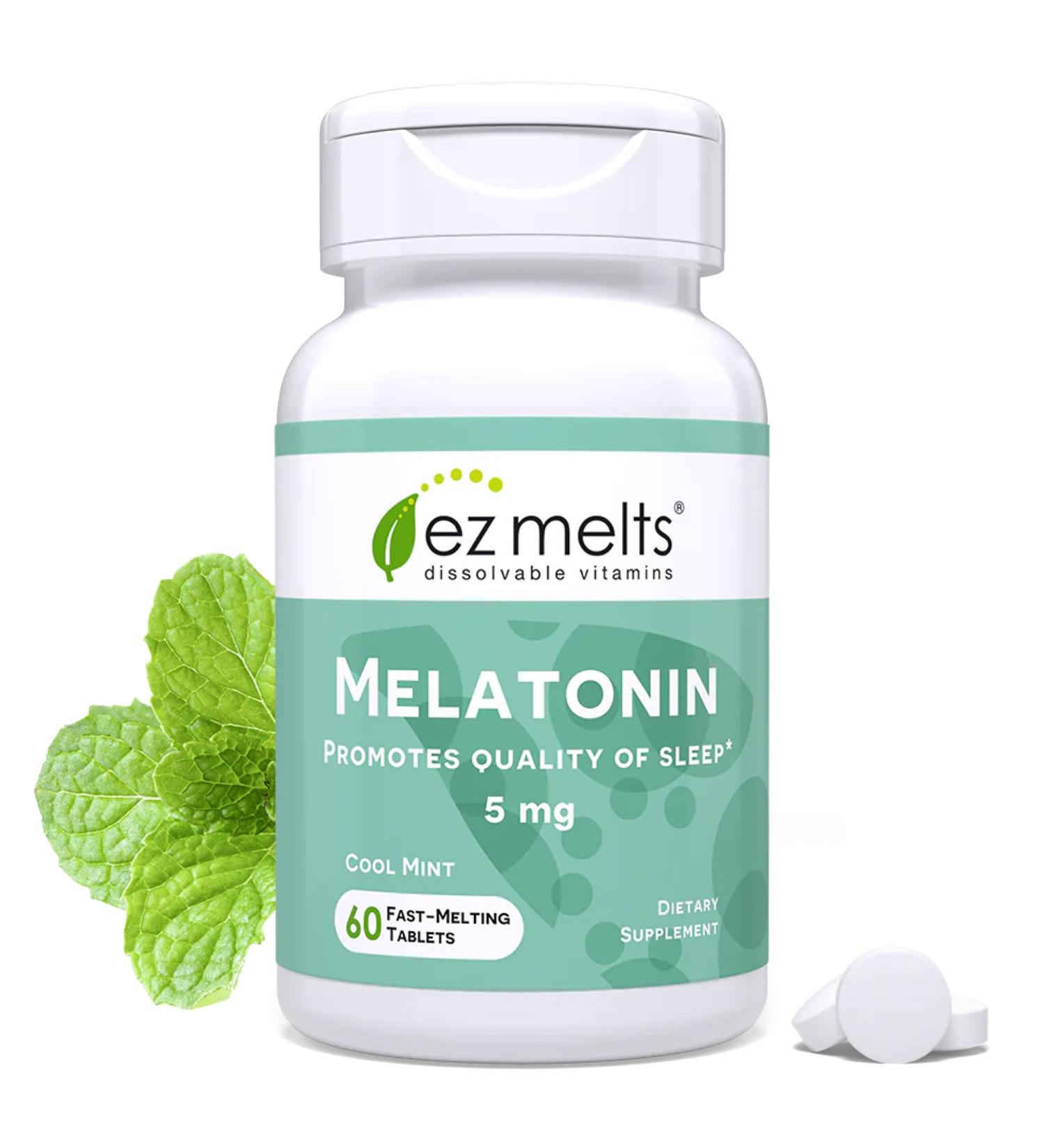 EZ Melts Melatonin - Sleep Support Supplement - No Artificial Flavors - Non-GMO & Sugar-Free - Cool Mint - 60 Dissolvable Tablets (60 Servings) Mint 60 Count (Pack of 1) - Buy Online on GoSupps.com