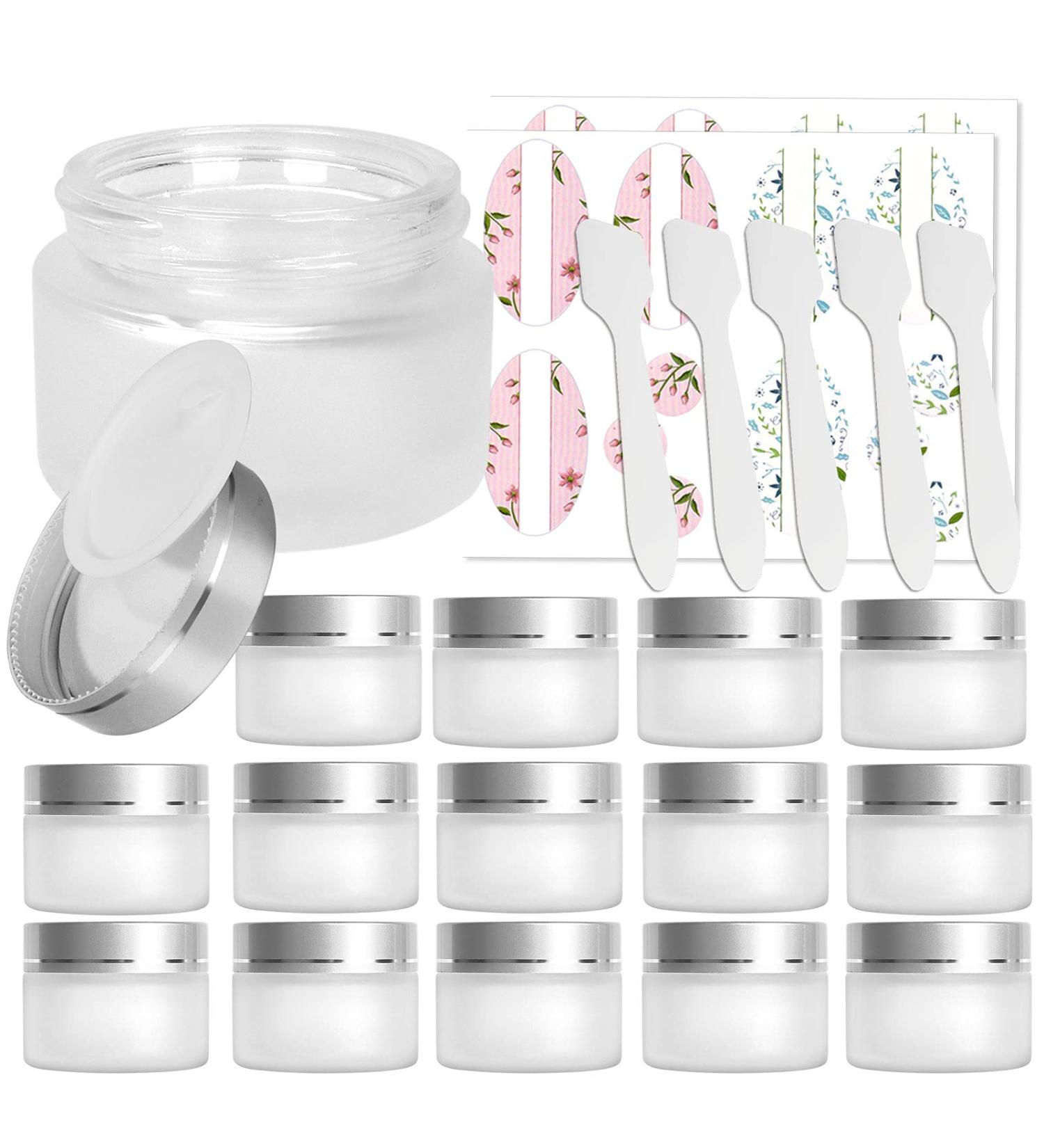 15 Pieces Frosted Glass Cosmetic Containers 30ml - Refillable Round Jars with Silver Lids for Face Cream & Lotion - Colorless Matt Design - Buy Online on GoSupps.com