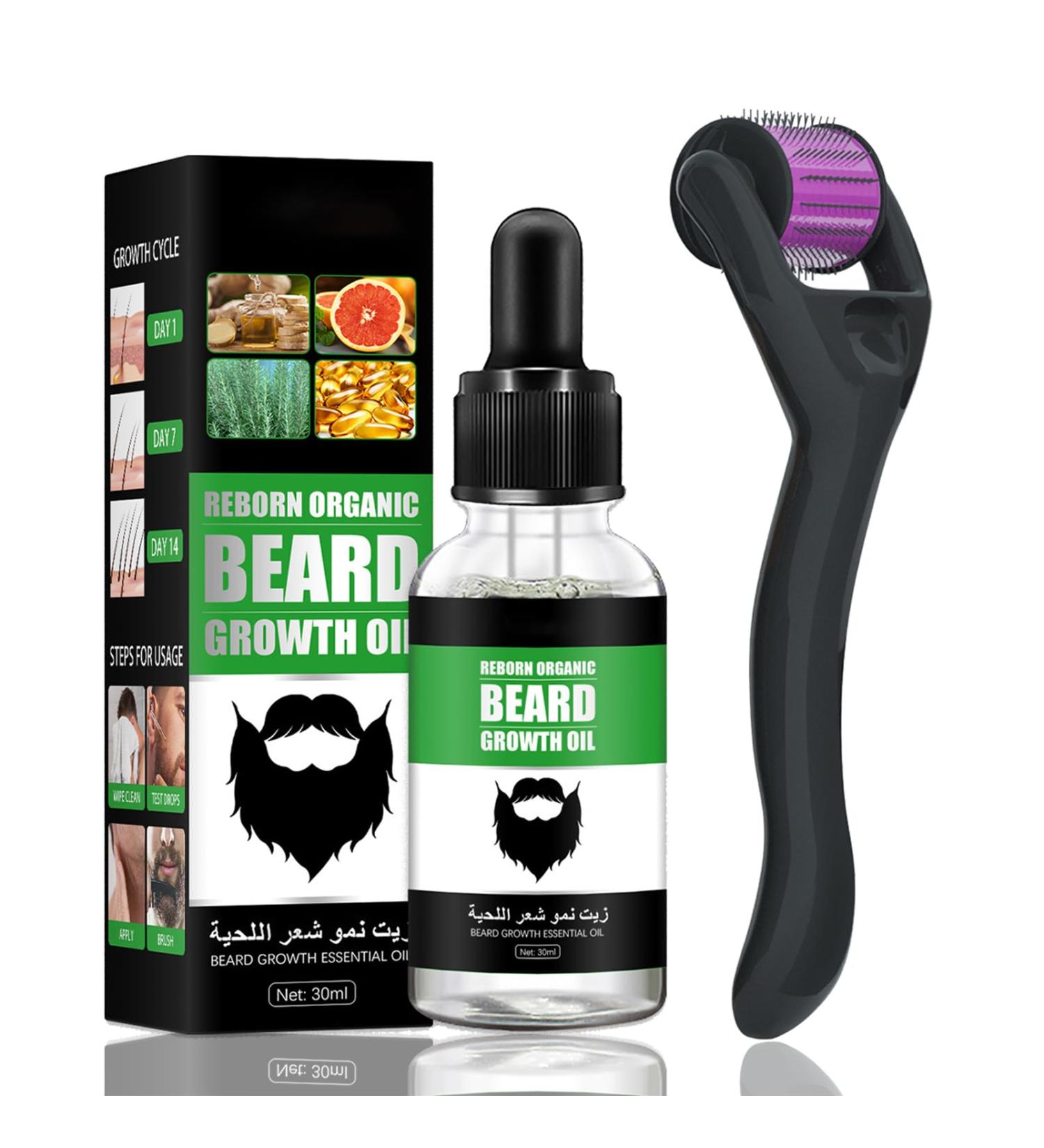 Beard Growth Kit with 0.5mm Derma Roller and Beard Oil Serum for Men - Grooming and Rapid Growth Solution (Type2) - Buy Online on GoSupps.com