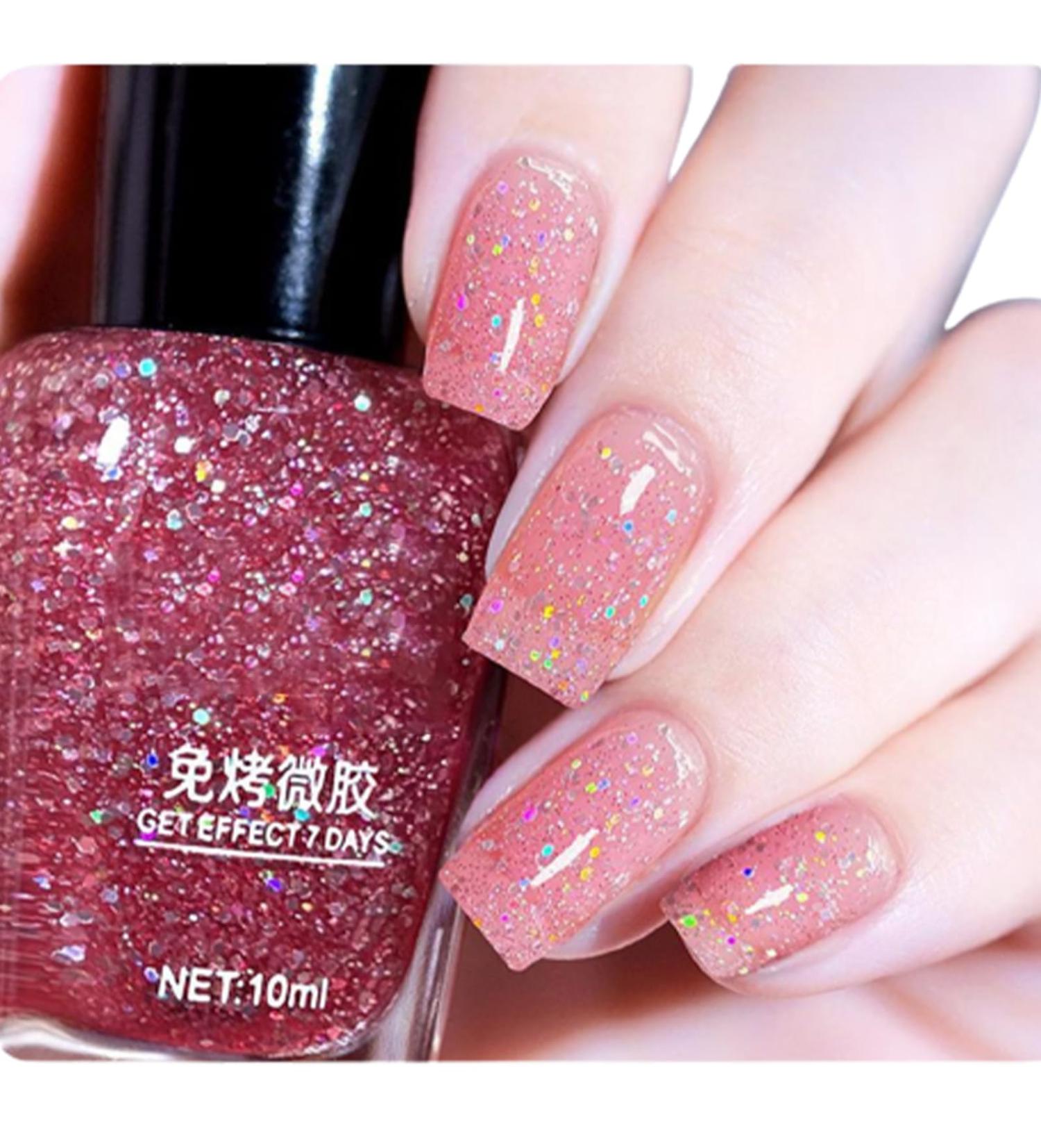 TBeautfave Pink Glitter Nail Polish Glitter Nail Polish Quick Dry Long Lasting Nail Varnish - Water Based No Need Cure Nail Gel Polish Non-Toxic Breathable Nail Polish Home Nail Art 23 - Buy Online on GoSupps.com