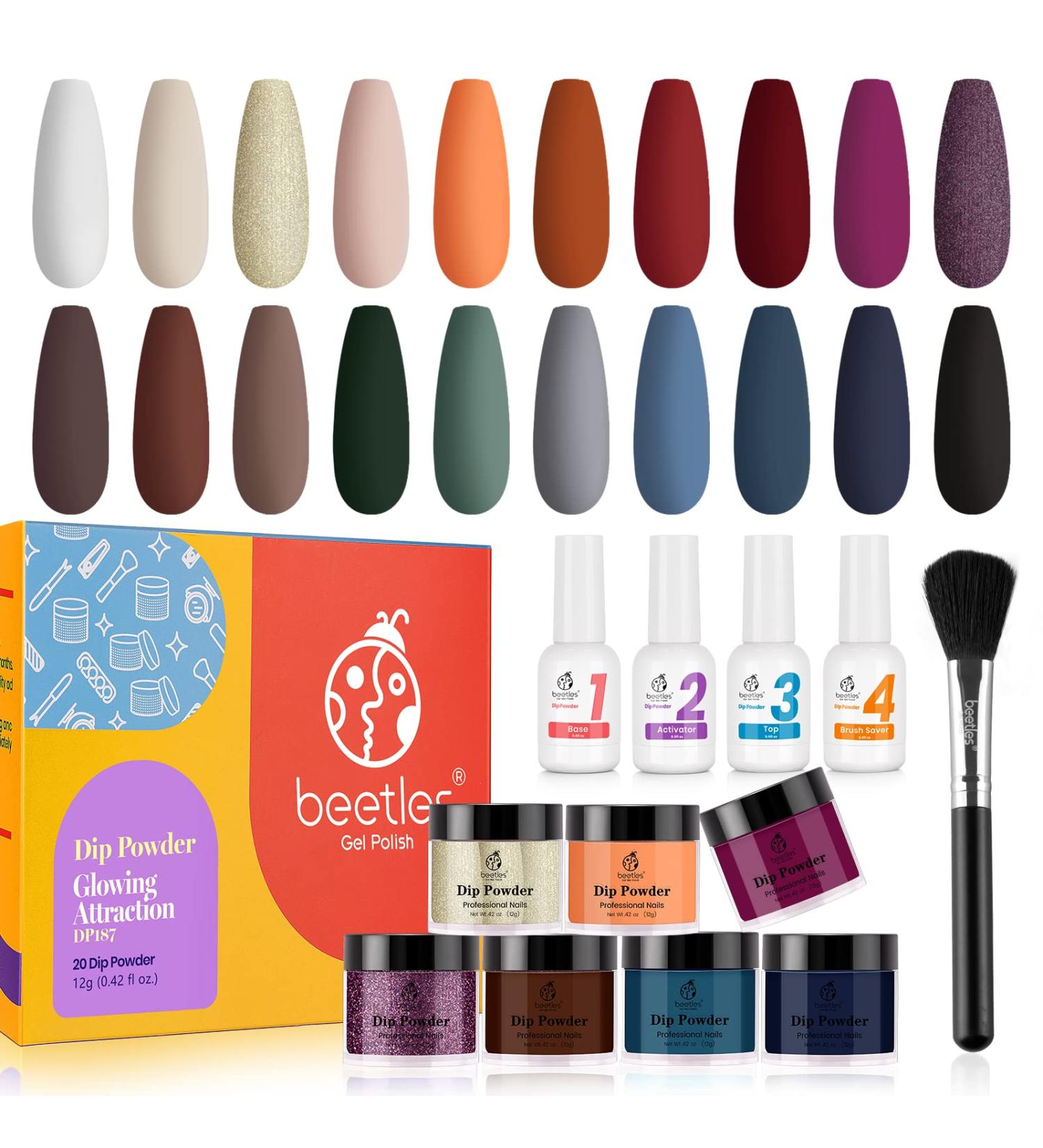 Glowing Attraction Collection Nail Dipping Powder Set - Orange, Burgundy, Red, Purple - Manicure Kit with Base, Top Coat, Activator, and Brush Saver - Buy Online on GoSupps.com