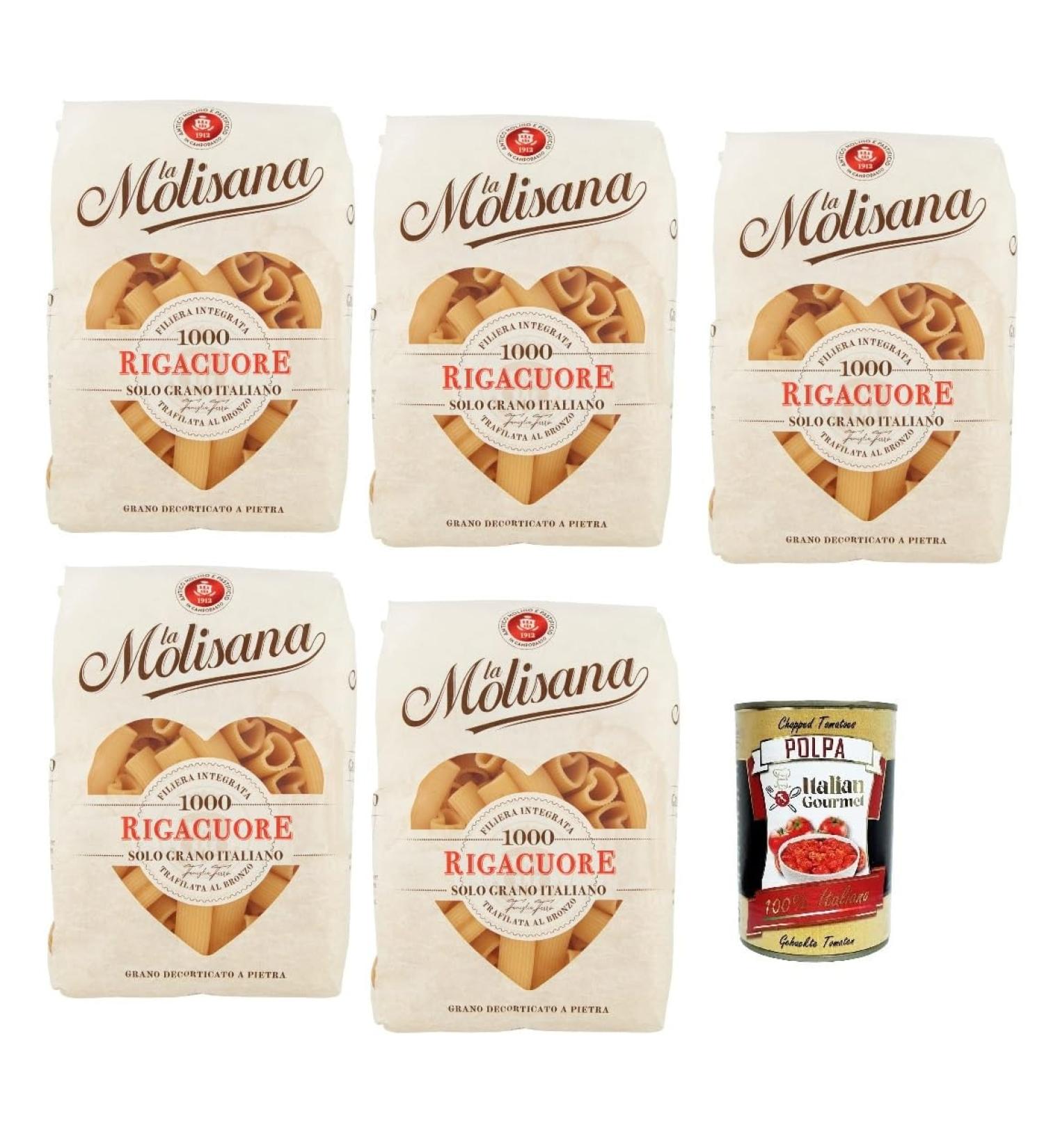  Italian Gourmet E.R. La Molisana Rigacuore N. 1000 Pasta Lenta Lavorazione P tes base de semoule de bl dur Dessin bronze 500 g + Italian Gourmet Pulpa 400 g - Buy Online on GoSupps.com