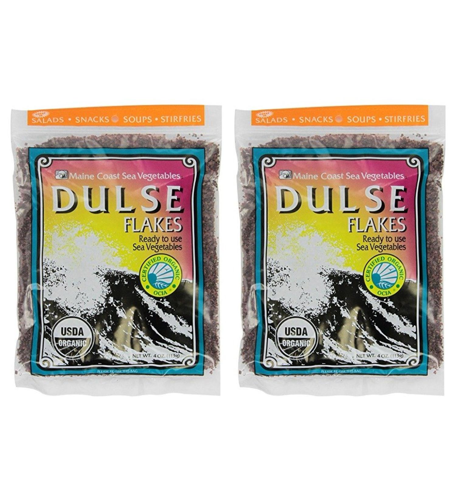 Certified Organic Dulse Flakes - Pure Vegan Sea Vegetables from Maine Coast - 4oz (Pack of 2) - Buy Online on GoSupps.com