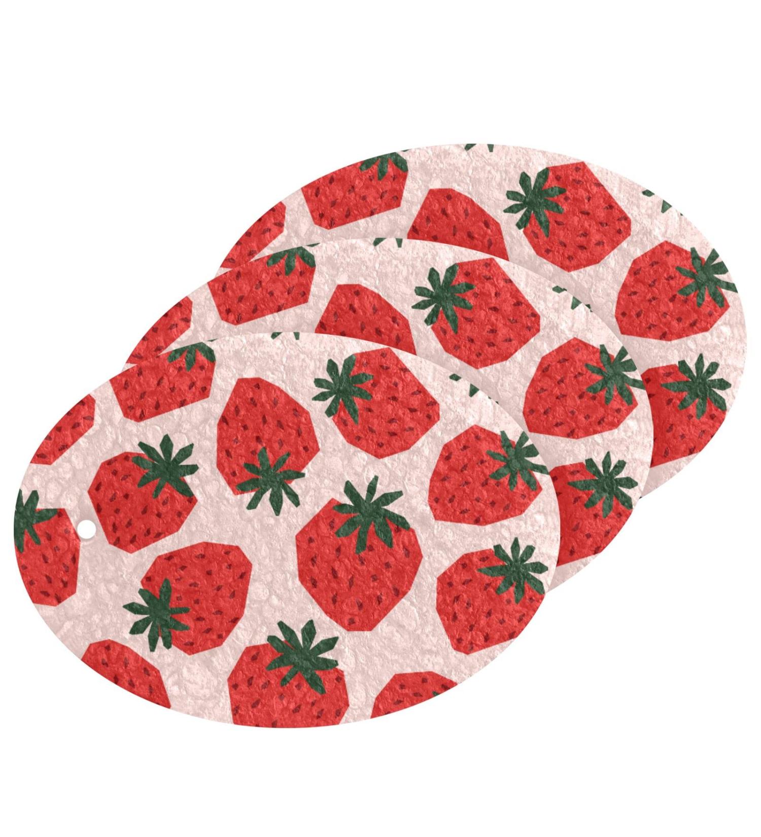 3-Pack Cleaning Kitchen Sponges Oval Strawberry Fruit with Light Pink Kitchen Cellulose Dishwashing Wood Pulp Cotton - Buy Online on GoSupps.com