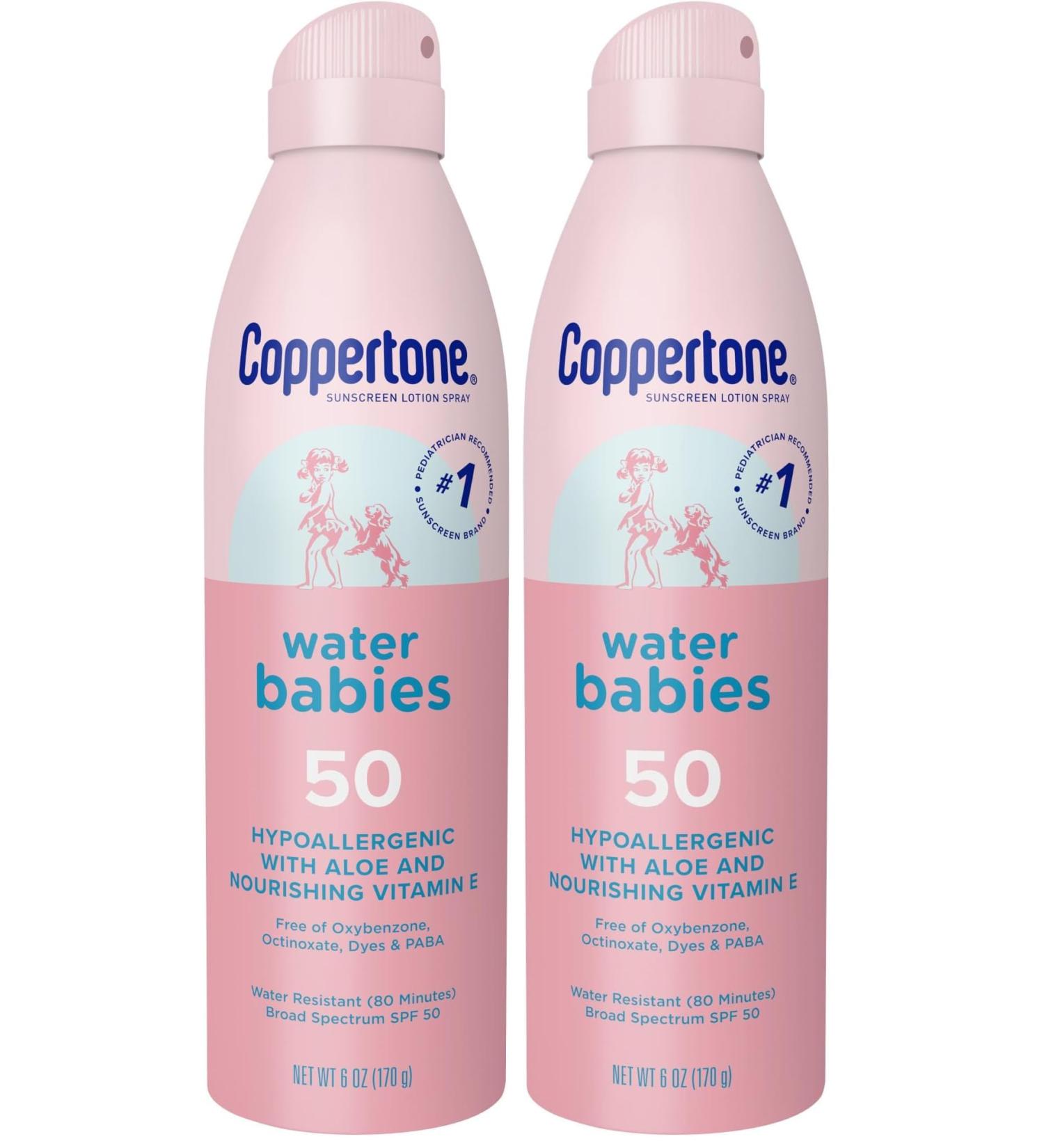 Coppertone Water Babies Sunscreen Lotion Spray SPF 50 Pediatrician Recommended Baby Sunscreen Spray Water Resistant Sunscreen for Babies 6 Oz Spray (Pack of 2) - Buy Online on GoSupps.com