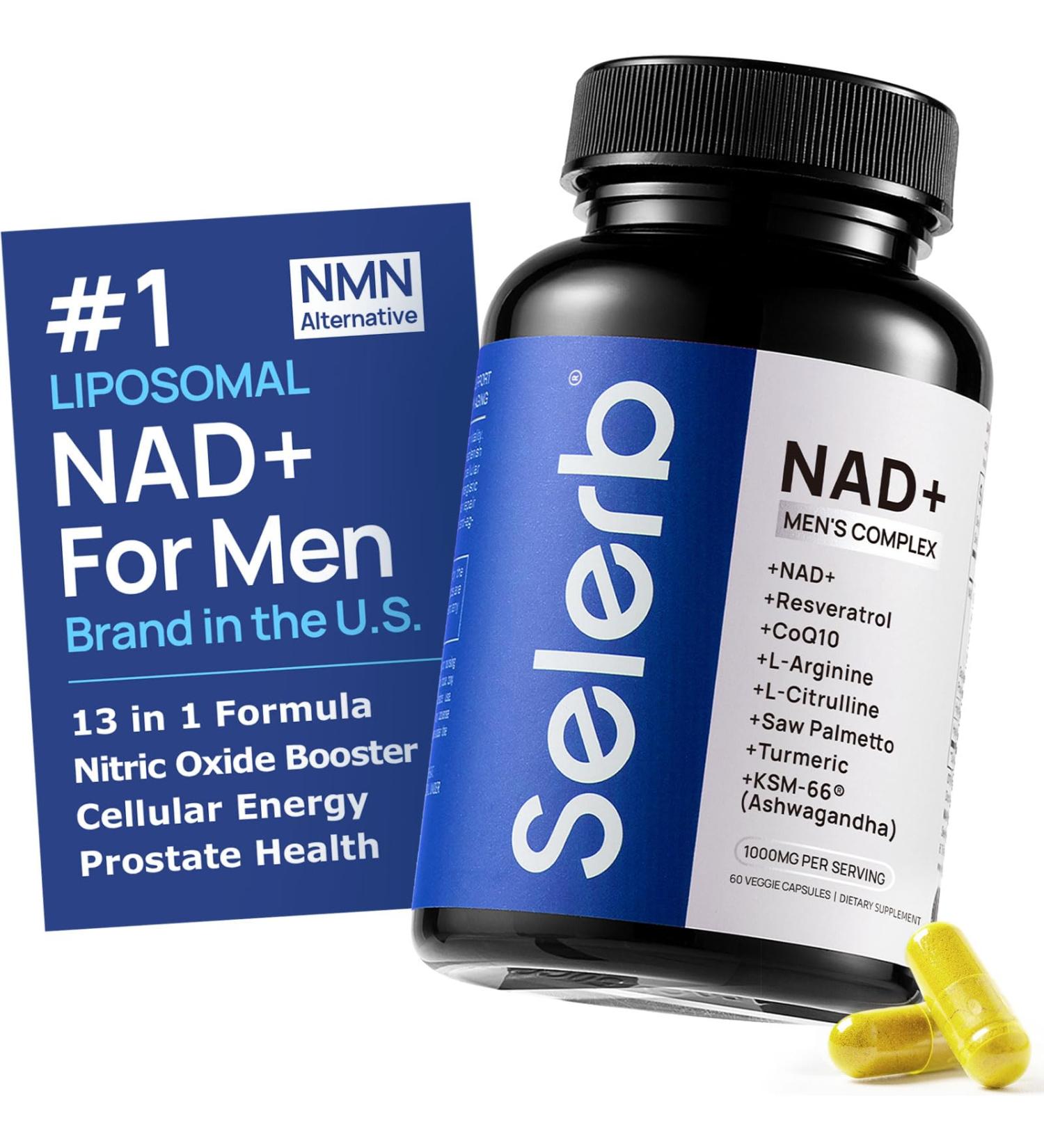 Selerb NAD+ Supplements for Men Nitric Oxide Prostate Health Supplements for Men with Resveratrol CoQ10 L Citrulline and Lycopene for Anti-Aging Stamina & Cellular Energy Support 60 Capsules 1 Bottle - NAD for Men - Buy Online on GoSupps.com