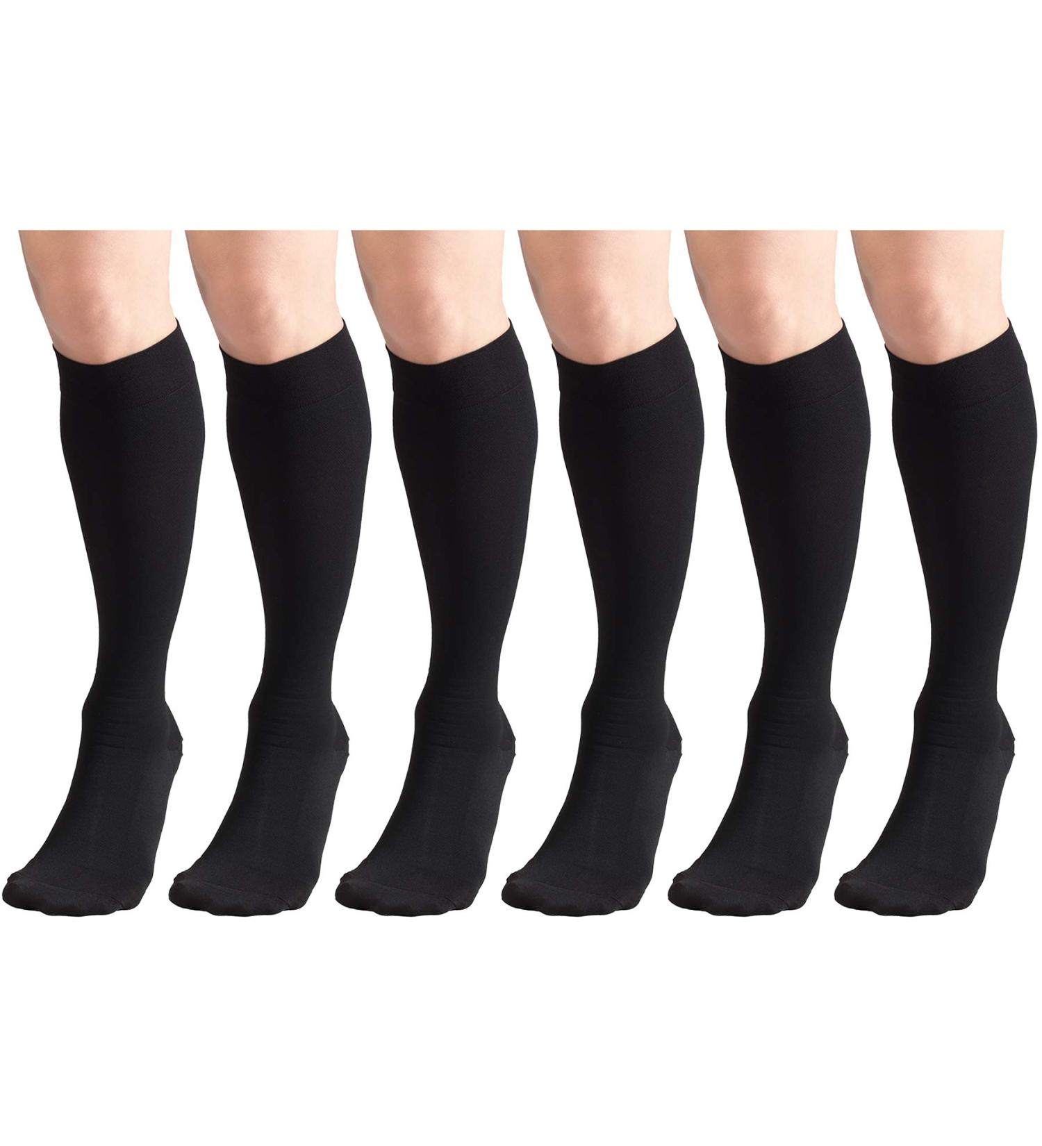 15-20 mmHg Compression Stockings for Men & Women - Knee High Closed Toe Black - Large (6 Pairs) | International Shipping Available - Buy Online on GoSupps.com