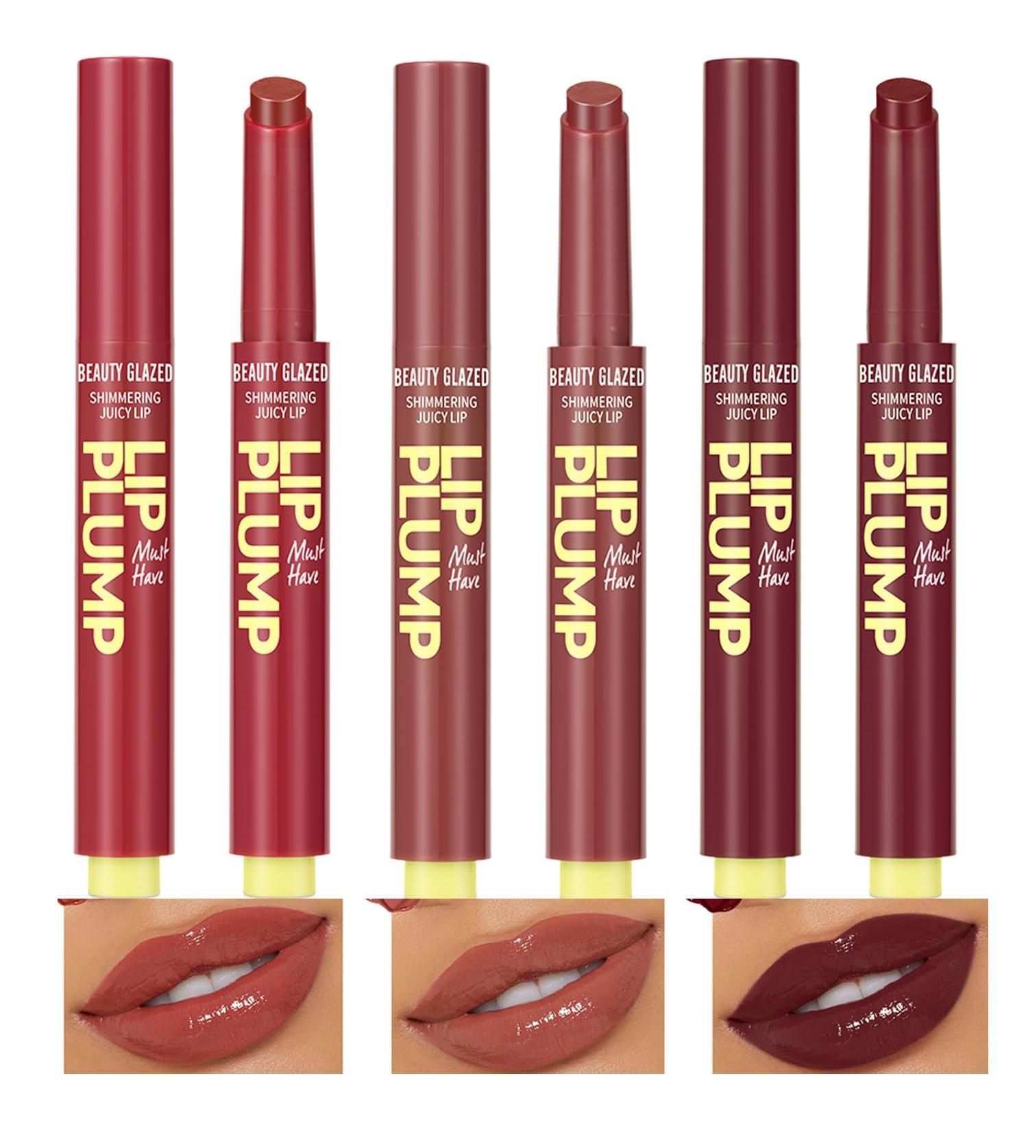 Beauty Glazed 3PCS Juicy Lip Oil Slick Click | Plump Moisturize & Shine | Non-Sticky Vegan Lip Balm (6# 10# 12#) - Lightweight & Pigmented - Buy Online on GoSupps.com